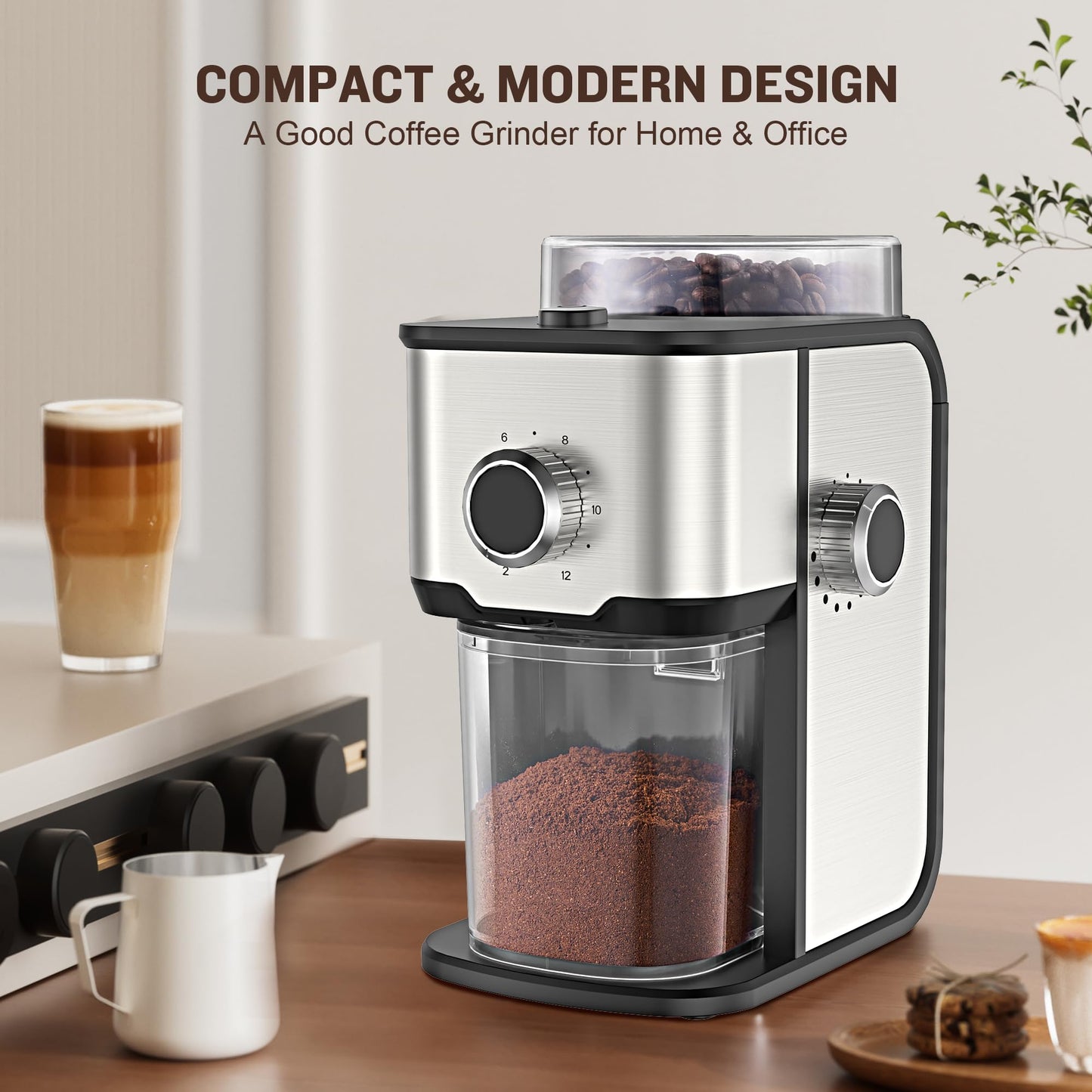 AYCHIRO Burr Coffee Grinder, Adjustable Coffee Bean Grinder Electric with 14 Grinding Settings,2-12 Cups for Espresso, Drip Coffee and French Press