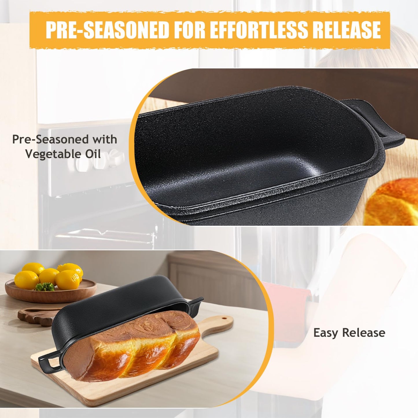 COWORM 10x5 Cast Iron Loaf Pan with Lid - 2 in 1 Bread Pans for Baking Homemade Sourdough Bread