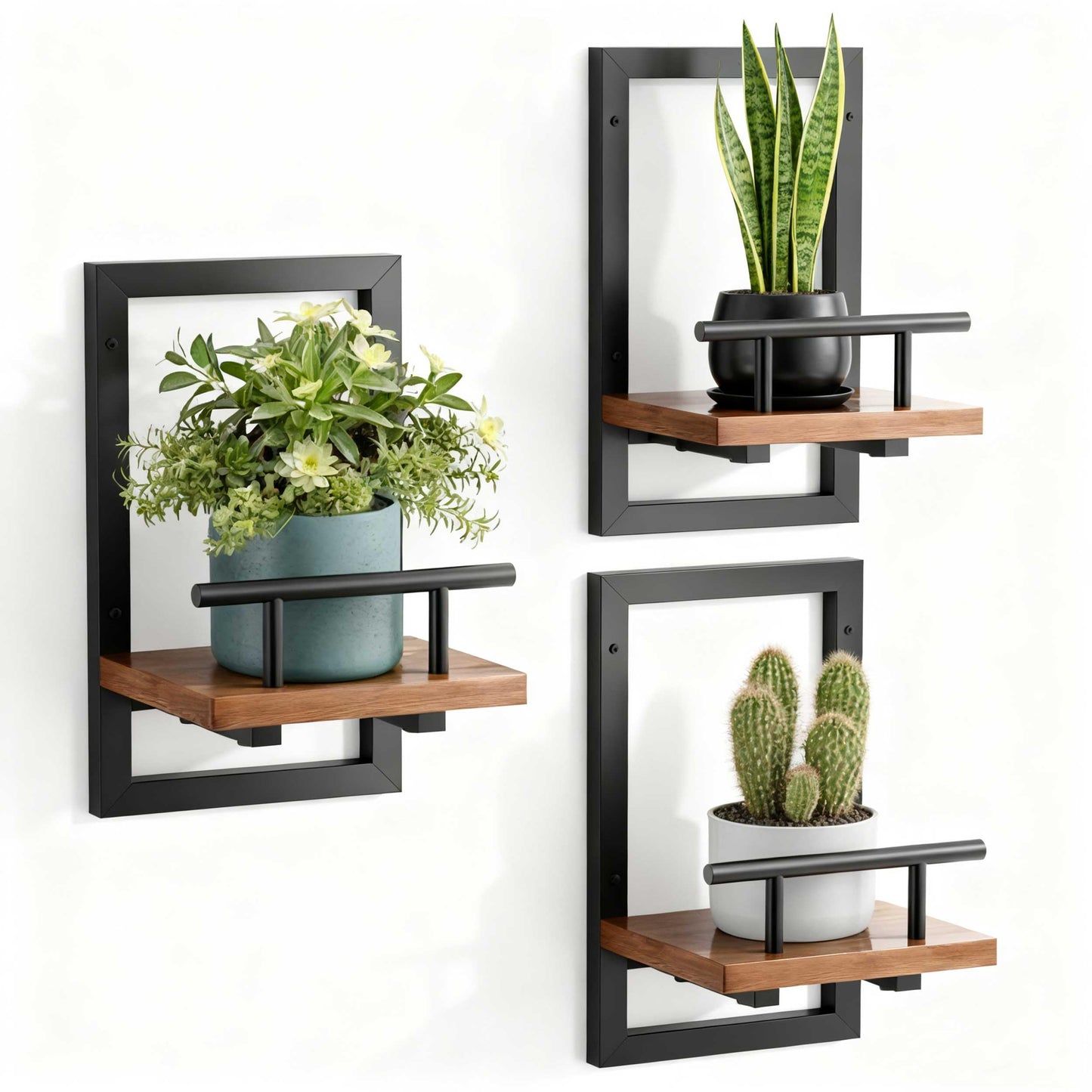 Sbosbo Floating Shelves for Wall, Plant Shelf Indoor, Wall Planters for Indoor Floating Plant Shelves for Bedroom, Living Room, Kitchen, Office, Bathroom Decor (3 Pack)
