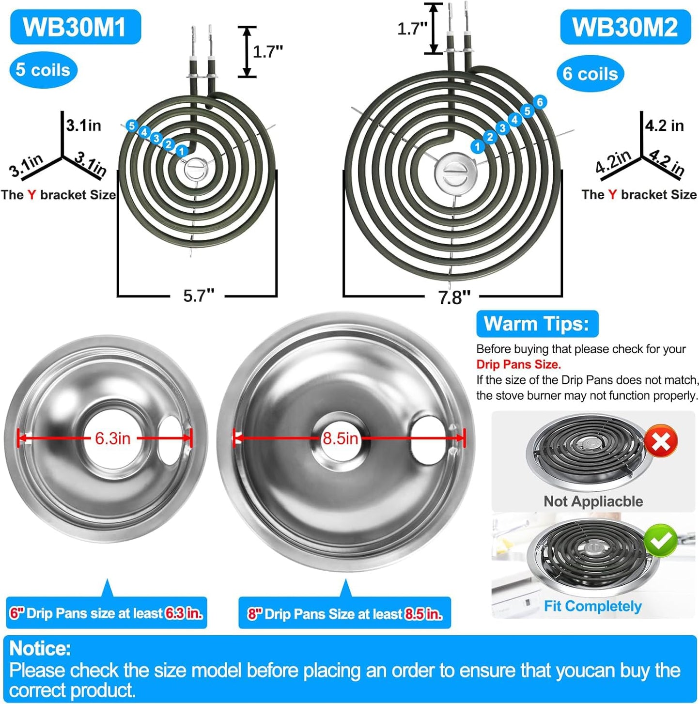 Upgraded WB30M1 WB30M2 Electric Stove Burners Replacement for GE Hotpoint Stove Element,Electric Range Burner Stove Coil for GE Stove Burner Replacement Parts,for GE Stove Top Element Burner (4 Pack)