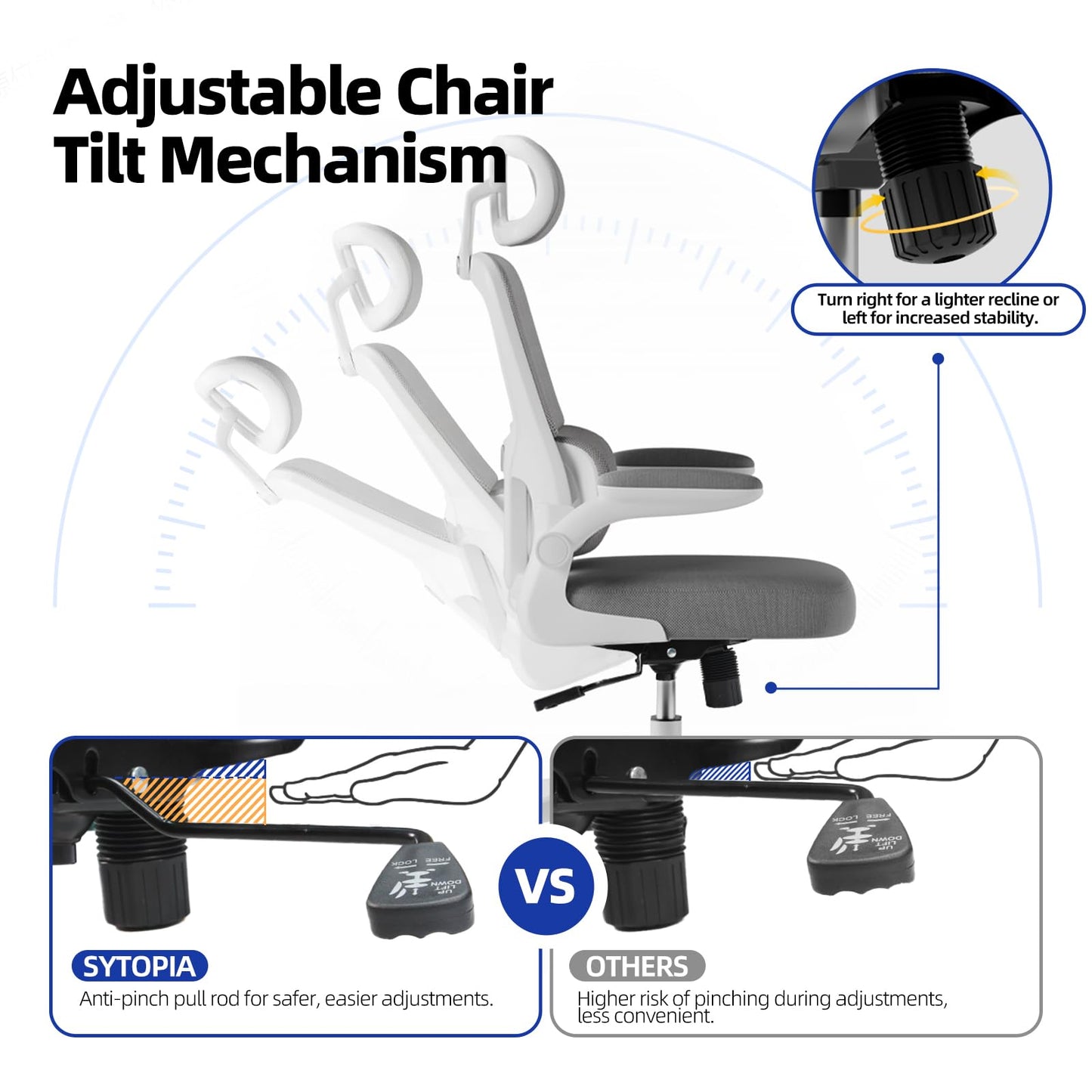 Sytopia Heavy Duty 500lbs Office Chair Replacement Parts, Swivel Tilt Control Mechanism with 6.2" (W) x 10.4" (L) Mounting Holes, Chair Base for Executive and Gaming Chairs, Black