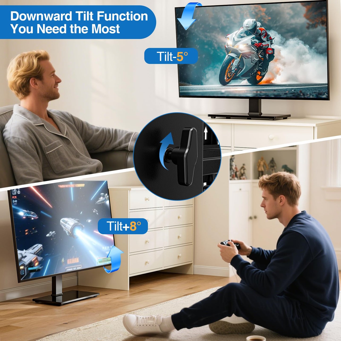 HOLMAXD Universal Swivel TV Stand Base for 32-75 Inch TVs, Height Adjustable Table Top TV Stand with Tilt Mount, Holds up to 110 lbs, Heavy Duty Temper Glass Base, Max VESA 400x400mm
