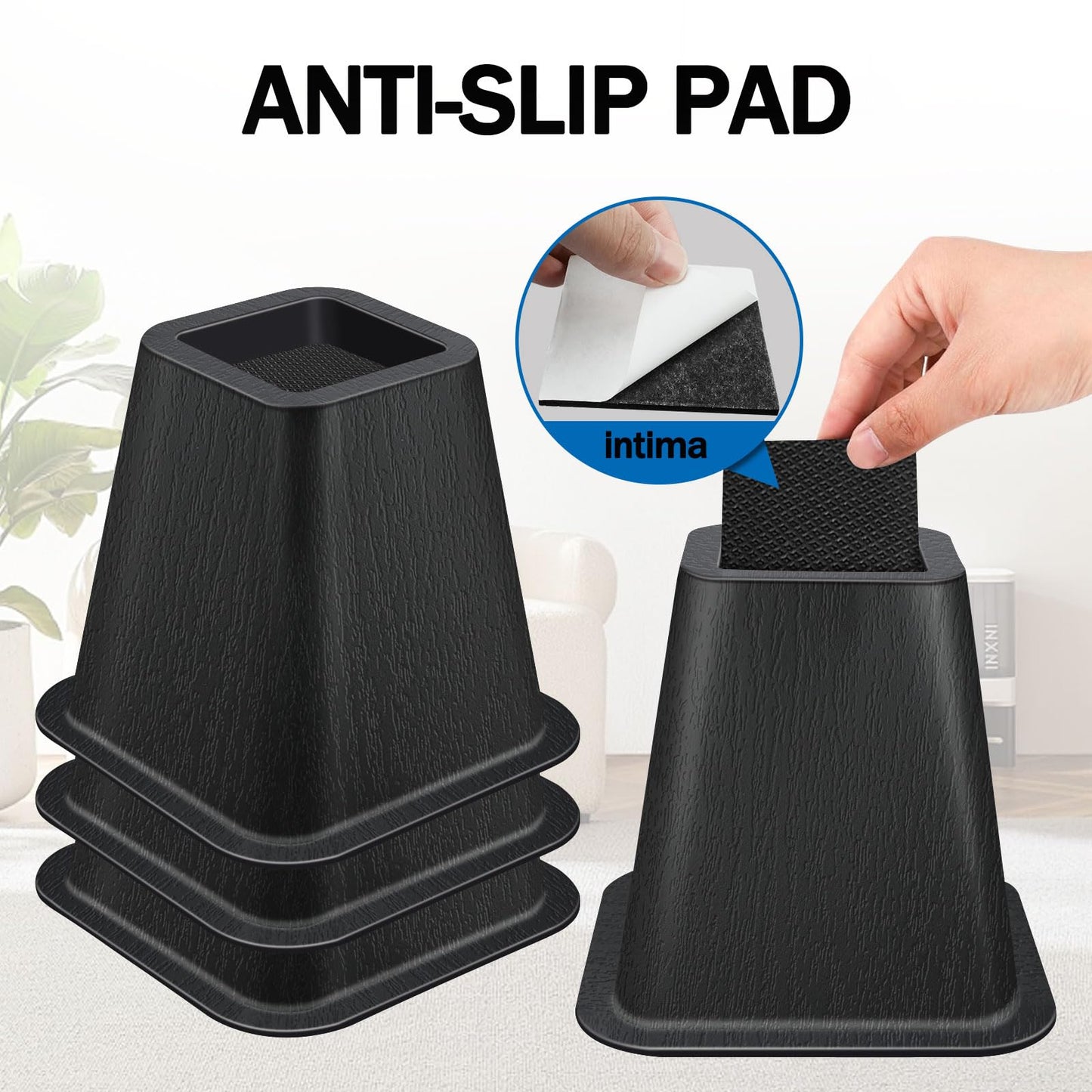 ANNKUT 6 Inch Heavy Duty Bed Risers, Furniture Risers for Desk, Chair, Table or Sofa, Couch Lift Risers, Supports up to 2200 lbs per Leg(6 Pack Black)