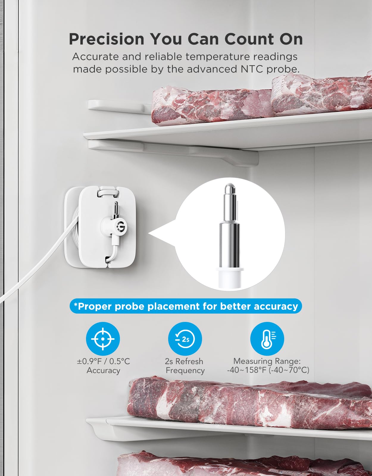 GoveeLife WiFi Refrigerator Thermometer with Alarm, Wireless Digital Freezer Temperature Gauge with App, 2 Years Free Data Export, for Home Kitchen Fridge Hot Tub 2 Pack（Only Support 2.4G Wi-Fi）