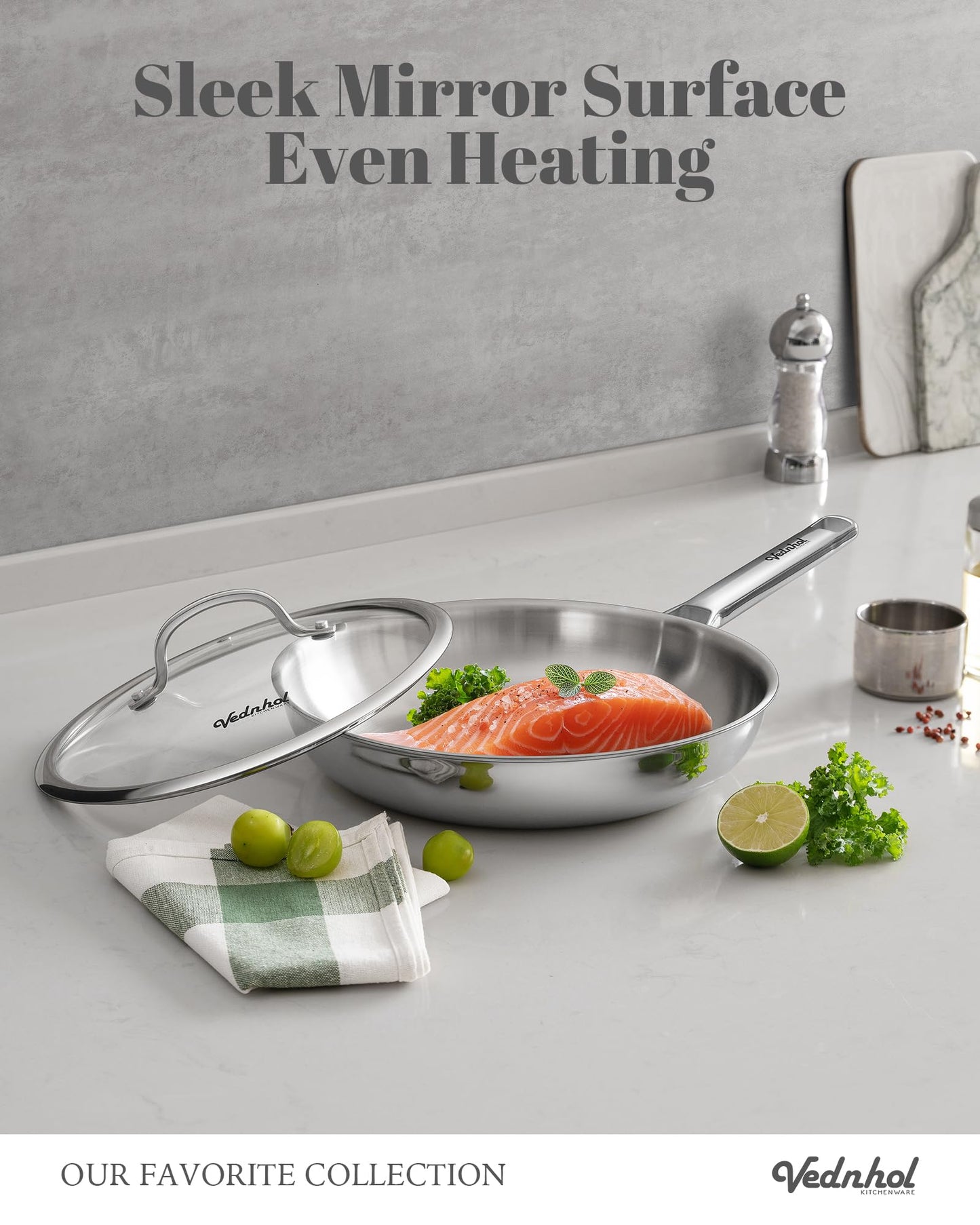 VEDNHOL Stainless Steel Frying Pan Set,8"&10"&12" Tri-Ply Stainless Steel Pans,Skillet,Frying Pan Stainless Steel,PFOA&PTFE Free,Dishwasher&Oven Safe,Induction Compatible Steel Pans for Cooking