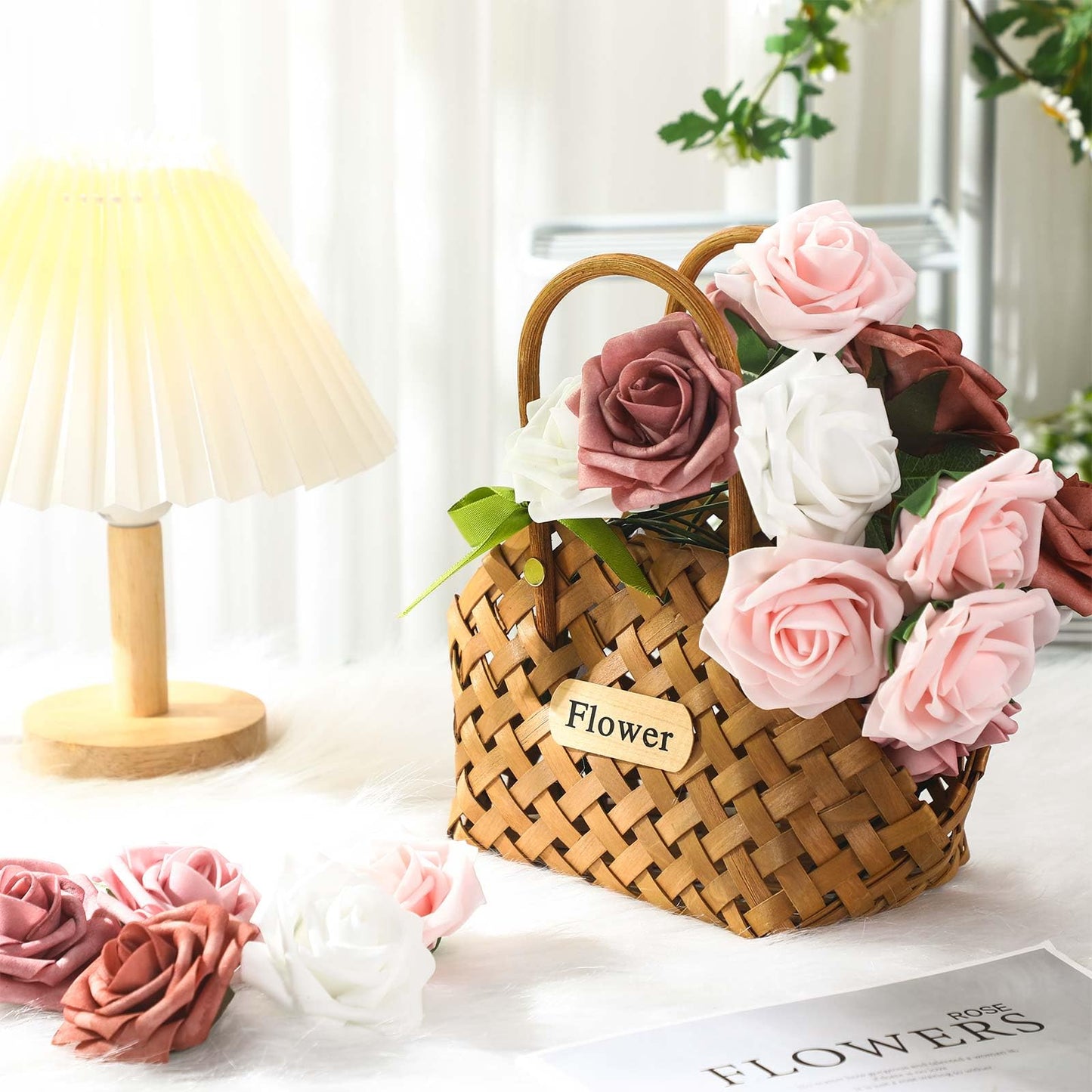 Luinabio 100 Pcs Artificial Foam Rose Flower Faux Bouquet Wedding Fake Rose Gift for Mother's Day Women DIY Bridal Shower Party Table Birthday Home Spring Decor (Shades of Dusty Pink)