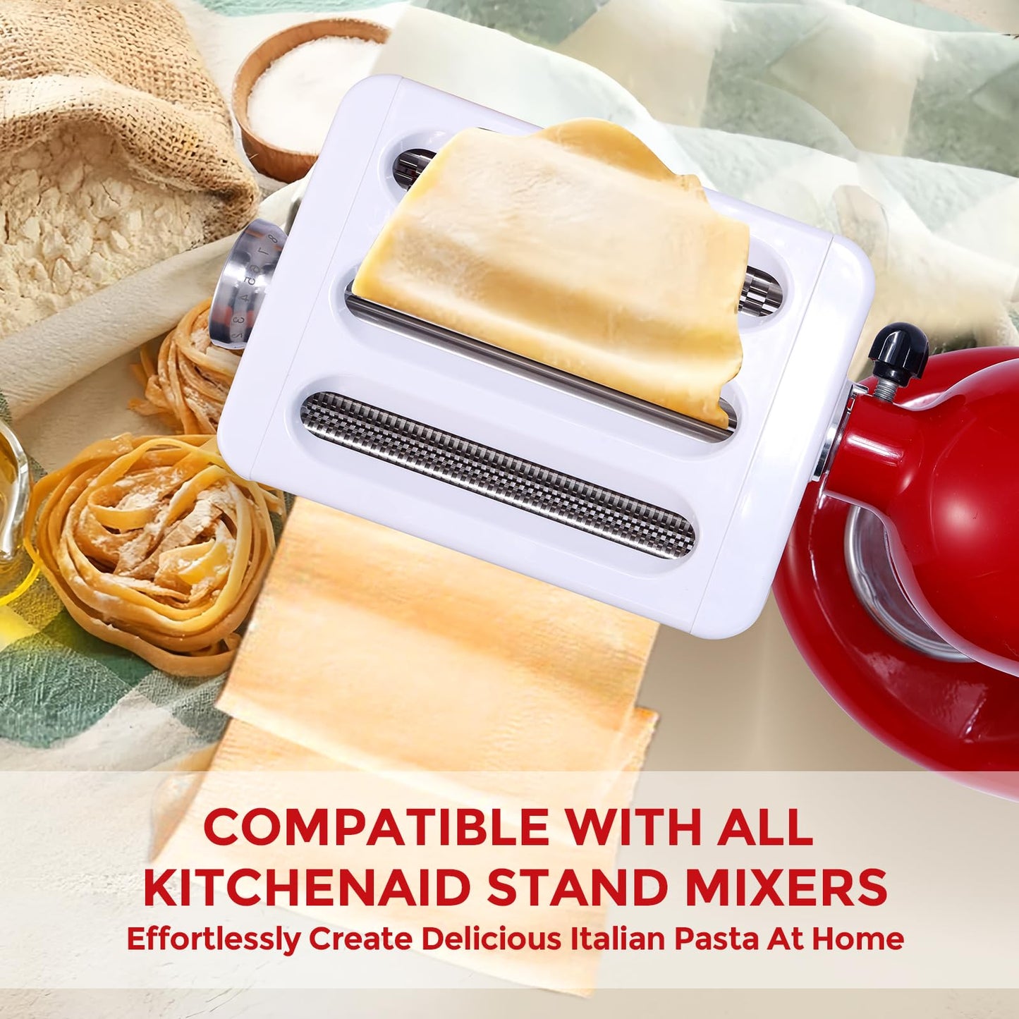 3-in-1 Pasta Attachment for Kitchenaid Stand Mixer, Pasta Roller & Cutter Set with Spaghetti & Fettuccine Cutters, Quick Install Pasta Maker Accessories for Home Chefs & Foodie Gifts