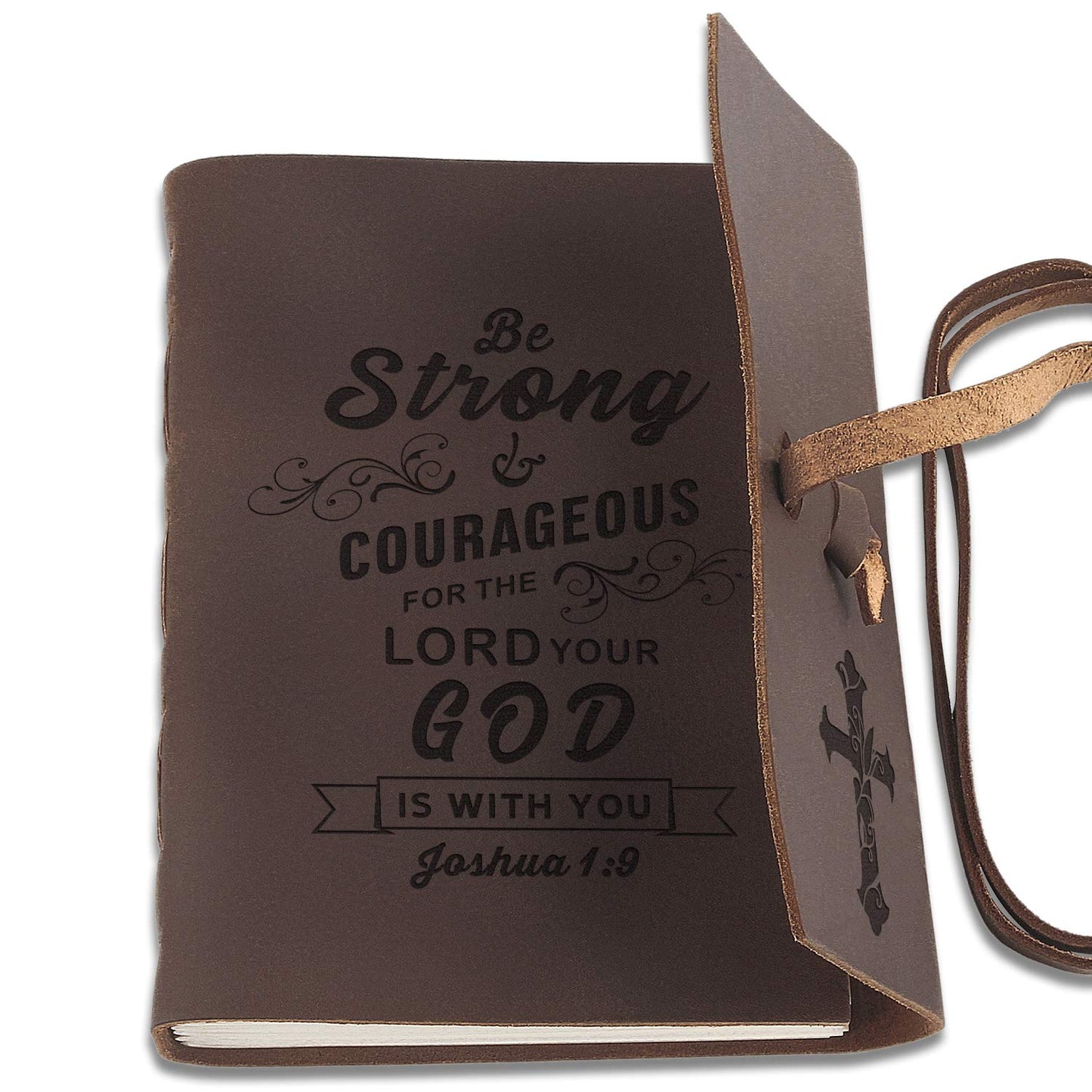 kullder Personalized Leather Journal for Christian Joshua 1:9 Engraved Bible Inscription Notebook 5×7IN Sketchbook Travel Diary Personalized Rustic Christian Gifts for Men&Women Monogrammed Journals