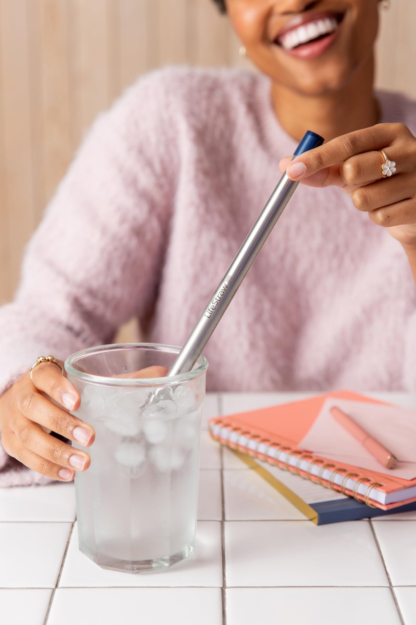 LifeStraw Sip – Reusable Stainless Steel Water Filter Drinking Straw with Carry Case, Removes Microplastics, Bacteria and Parasites for Travel and Everyday Use, Midnight Blue