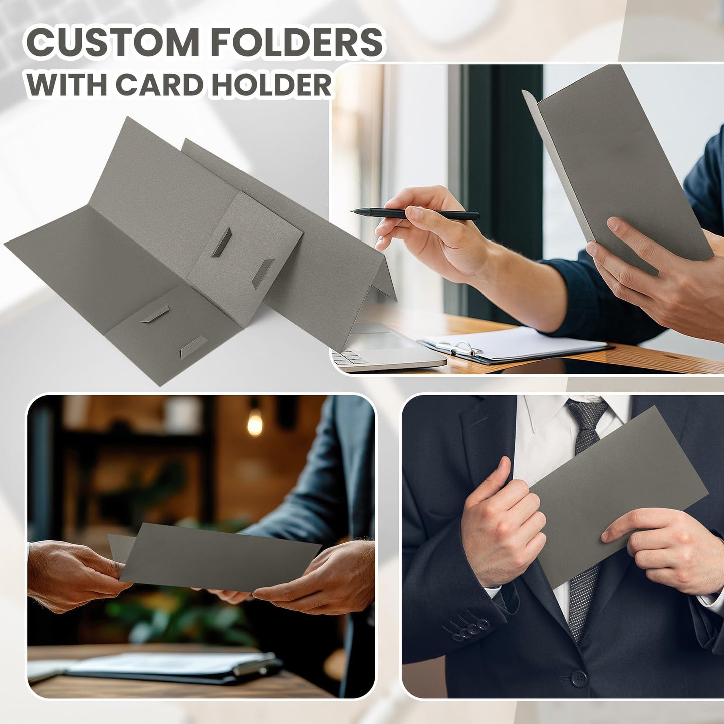 Henoyso 50 Pcs 4 x 9 Inch Mini Presentation Folders 2 Pocket Folders Folder with Two Business Card Holders Ideal for Guests Welcome Customer Information Confirmation Receipt Organization (Grey)