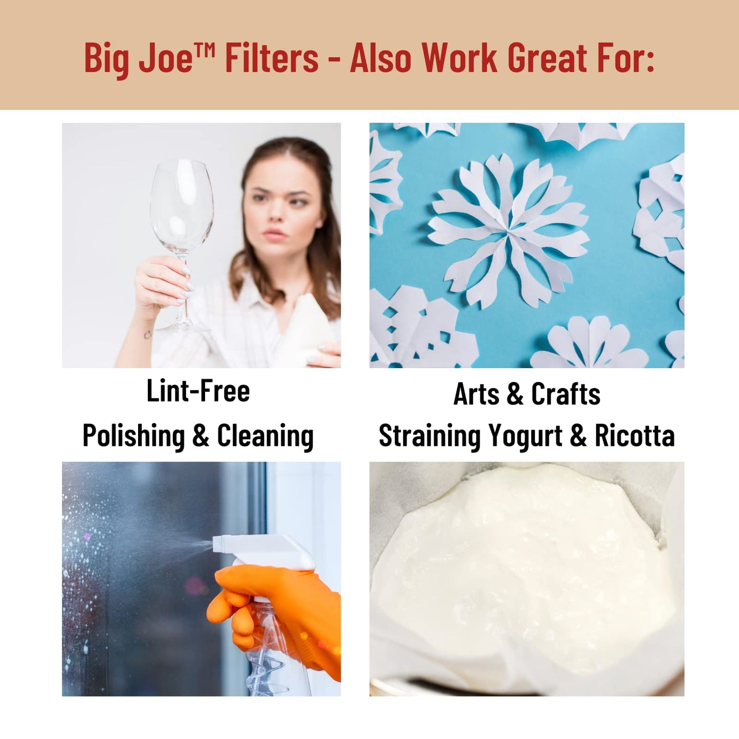 Big Joe® Large Coffee Filters (500 Count) - Extra Tall Walls Prevent Ground Overflow - Fits BUNN 12-Cup Commercial Pour Over & Drip Machines - 9¾" Diameter, 2¾" Walls - Made in USA