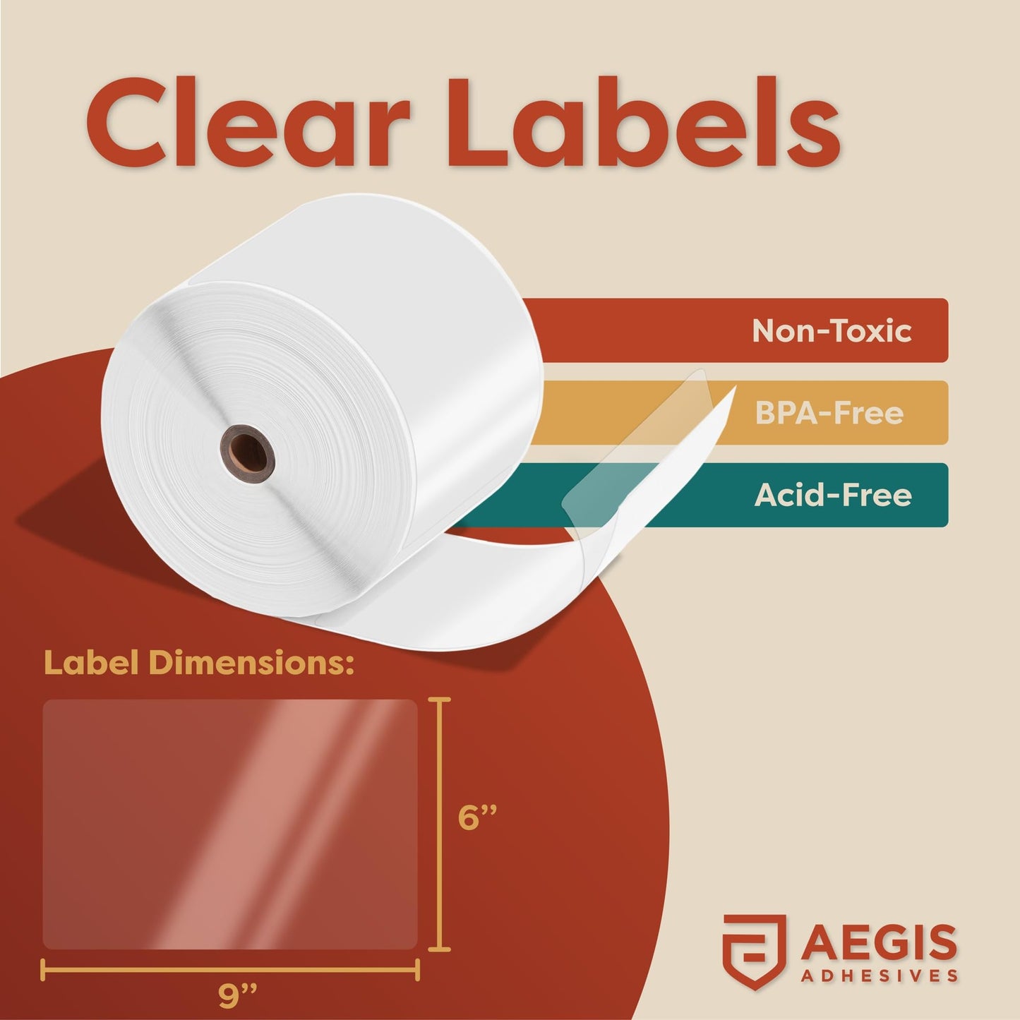 Aegis Adhesives - 6" X 9" Clear Label Protectors (500 Stickers, 1 Roll) Permanent Adhesive Transparent Seal Stickers - NOT Printer Compatible - Protective Cover for Shipping Labels
