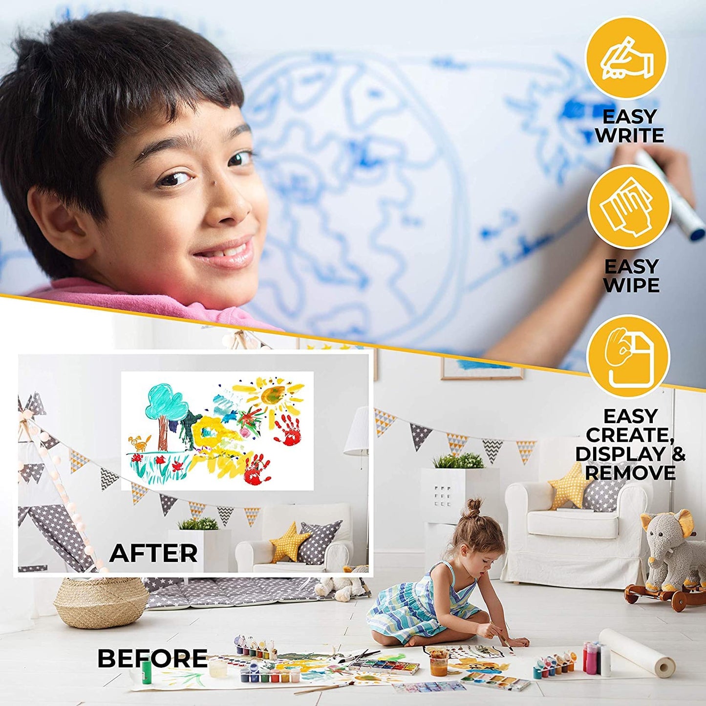 Backpacker Cling-rite Rolls Clingers Dry Erase Portable Whiteboard New Format - 12 in x 50 ft Roll, Trim to Any Length - Reusable Surface for School Supplies, Office Decor, Kids Art & Craft Projects