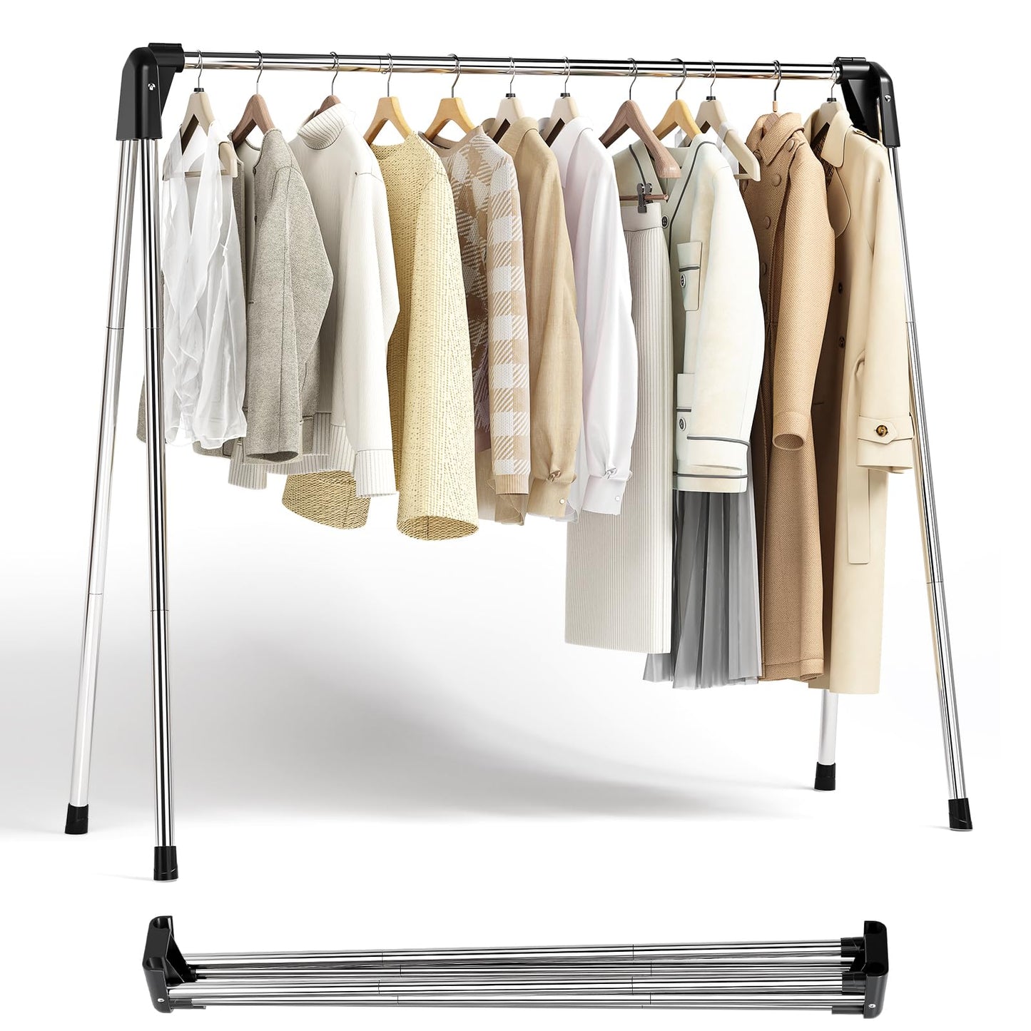APEXCHASER Clothes Drying Rack, Stainless Steel Drying Rack Clothing with Height-Adjustable, Foldable Gullwings Laundry Drying Rack, Indoor Outdoor Use, No Assembly, White
