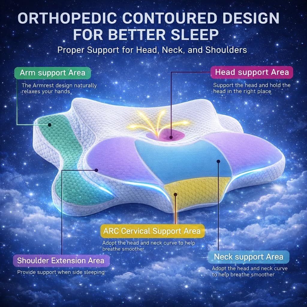 ofwaterstroll Cervical Pillow for Neck Pain Relief, Ergonomic Dual-Height Memory Foam Pillow with Cooling Breathable Cover for Side, Back & Stomach Sleepers –Beige