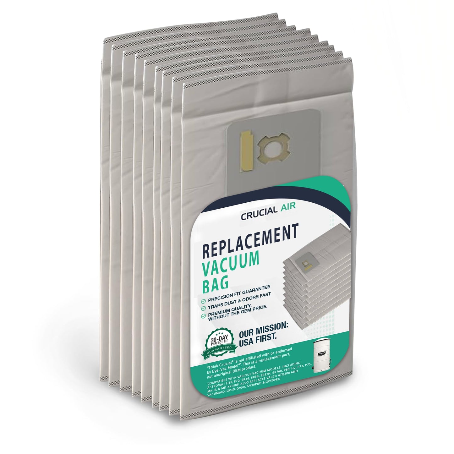 9 Valet & VacuMaid Vacuum Bags Compatible with AstroVac, Part # HPB2HPK & HPB2H, Fits Models: H1P, P70, SR36, SR38, SR52H, ATQ300, GV30, GV50, GV30PRO & GV50PRO (9 Pack)- by Think Crucial