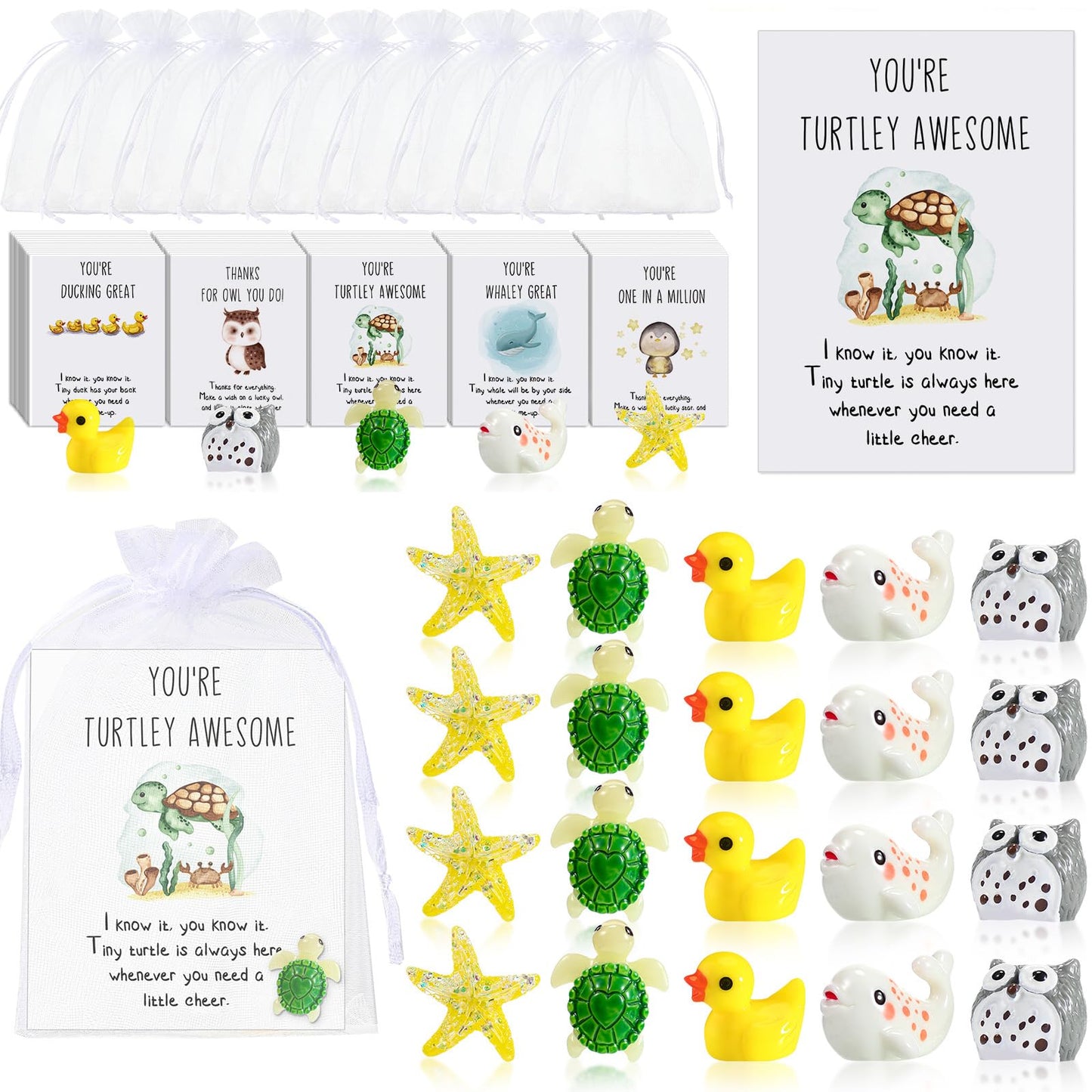 Fumete 200 Set Employee Appreciation Gifts Bulk for Coworkers End of Year Graduation CNA Week Funny Resin Animal with Pun Inspirational Note Cards Office Staff Thank You Gift