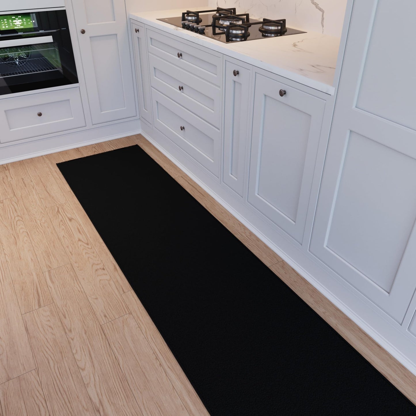 Ottomanson Hallway Runner Rug – Non-Slip Low Pile Carpet Runner for Entryway, Stain Resistant & Easy to Clean, Solid Black, 1'10.5" x 10'