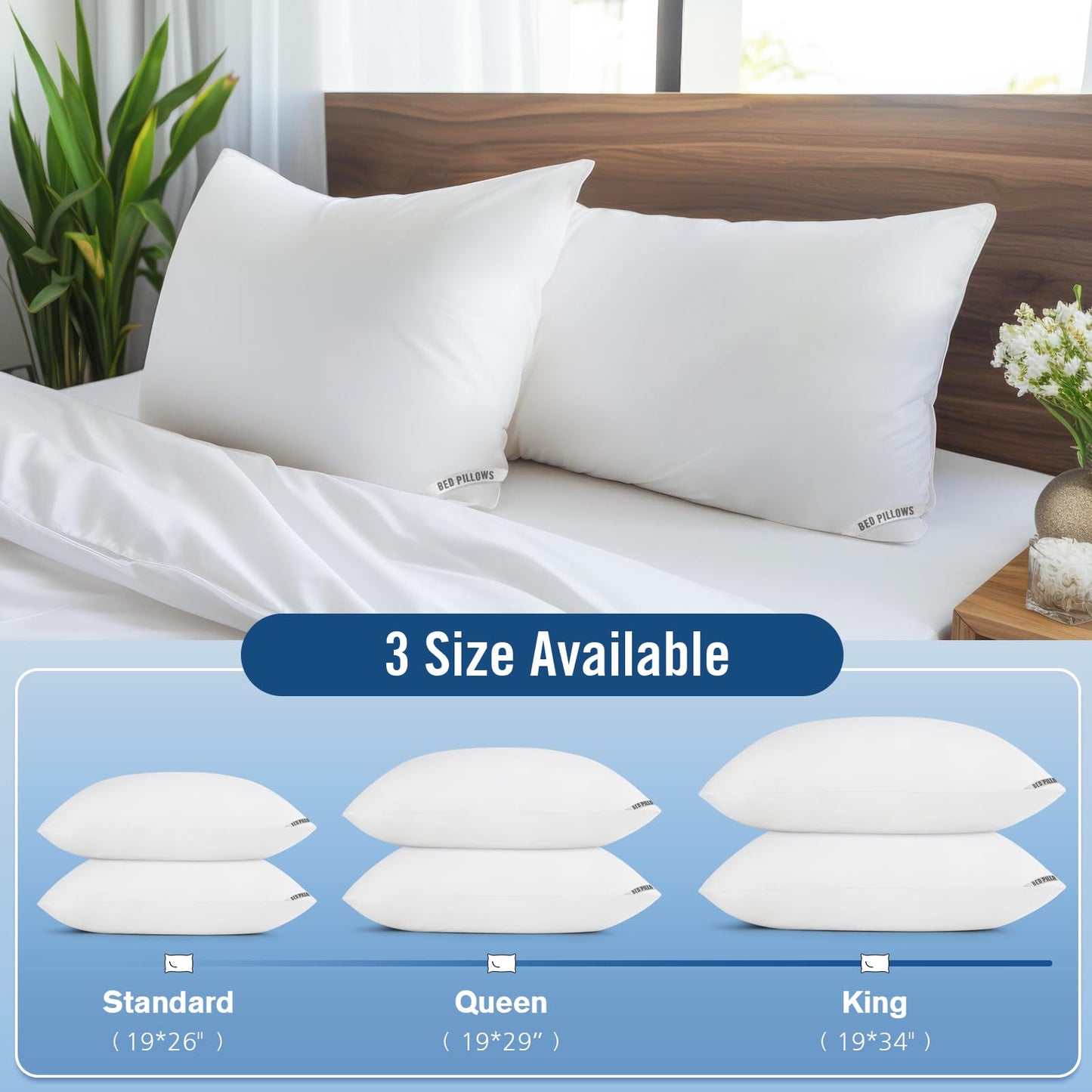 Piwaal Bed Pillows King Size 4-Pack - Down Alternative Plush Fill for Back, Stomach & Side Sleepers - Breathable & Supportive Hotel Style Pillows