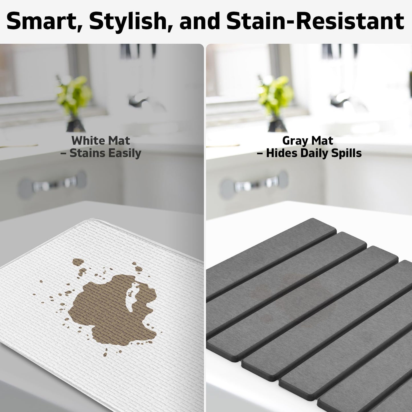 Large Stone Dish Drying Mat for Kitchen Counter – 24"(L)×16 "(W) Foldable Super Absorbent Diatomaceous Earth Dish Drying Mat, Kitchen Counter Mats for Plate Rack, Cups, Match Any Countertop - Gray