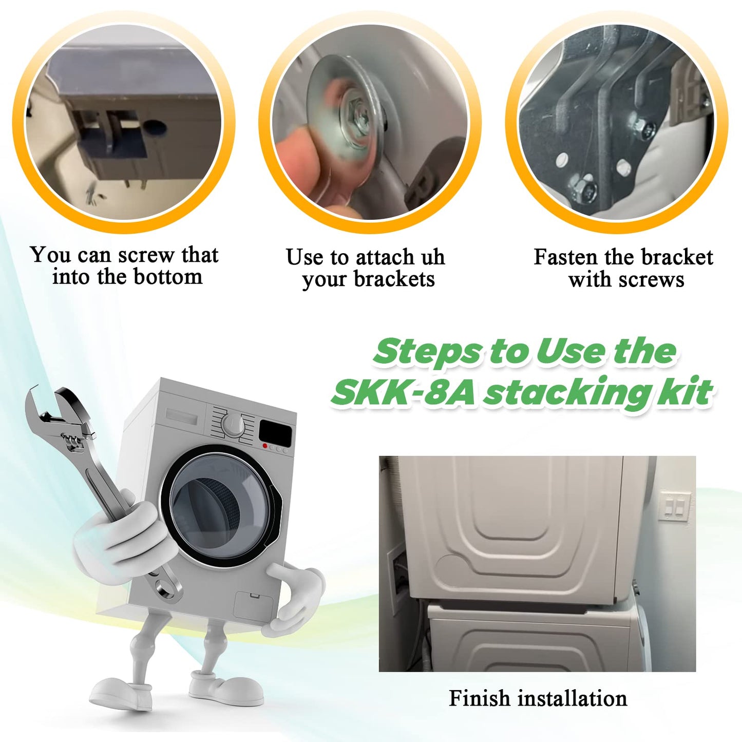 UPGRADED SKK-8K & SKK-7A Stacking Kit Fit for Samsung Washer & Dryer 27 Inch Front Load Laundry by Techecook - Samsung Stackable Washer Dryer Kit Including All Parts - Replace for SK-5A SK-5AXAA