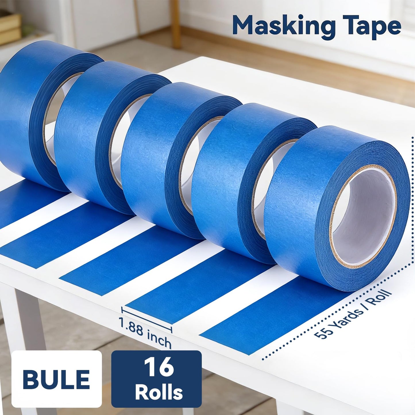 QFOUR Painters Tape 2 inch Wide, 16 Rolls Blue Masking Tapes for Walls Painting, DIY Draft and Home Improvement, 2 inches x 55 Yards