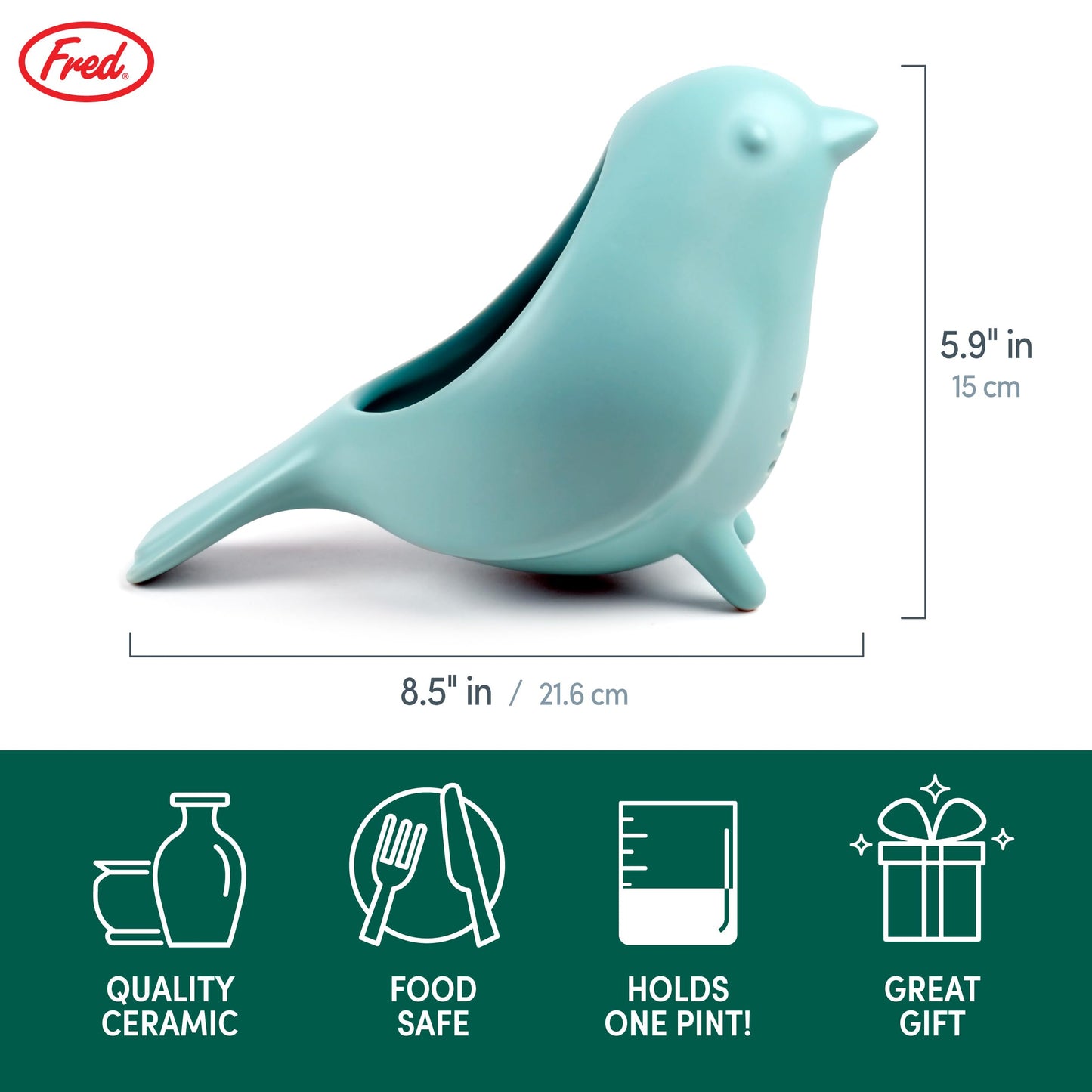 Genuine Fred BLUE BIRD Ceramic Colander, Charming, Unique Design, Berry Colander, Fun Kitchen Gadget