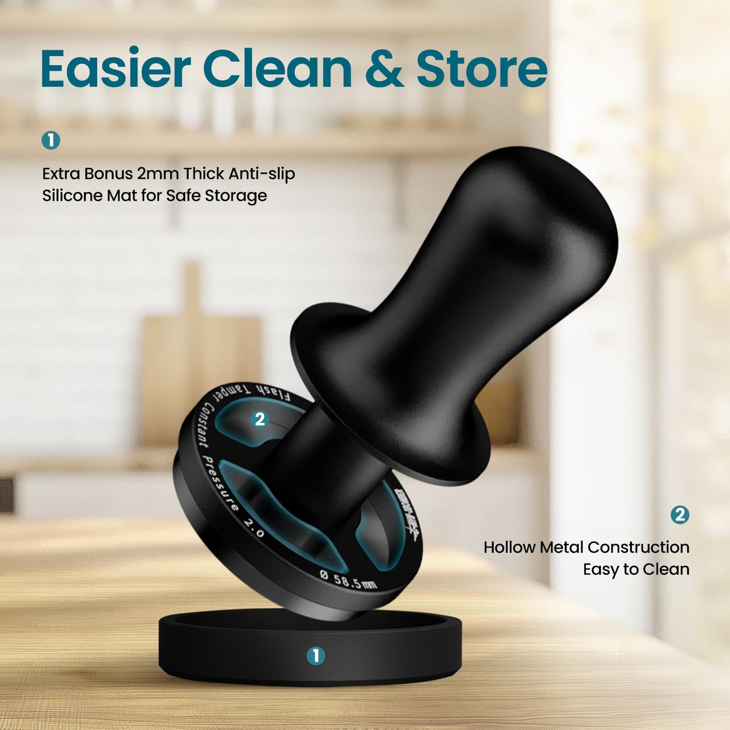 MHW-3BOMBER 58.5mm Calibrated Espresso Tamper with 30lbs Click Sound Feedback, 3-Spring Constant Pressure Tamper for 58mm E61 Portafilter, Electroplated Black Threaded SUS304 Base, T7018