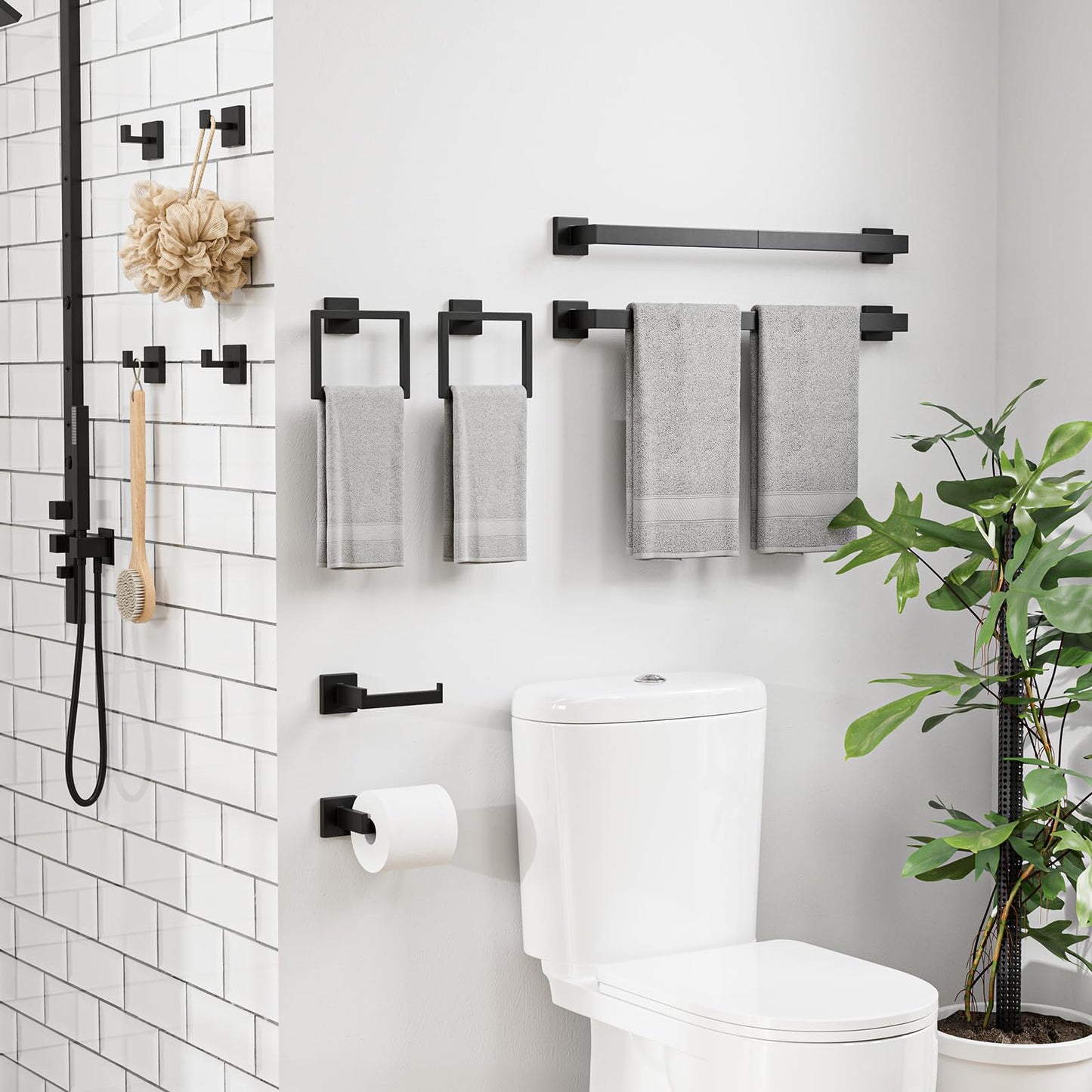 Bubxo 10-Pieces Matte Black Bathroom Accessories Set, 24 Inch Bathroom Hardware Set, SUS304 Stainless Steel Bath Towel Bar Set, Towel Racks for Bathroom Wall Mounted