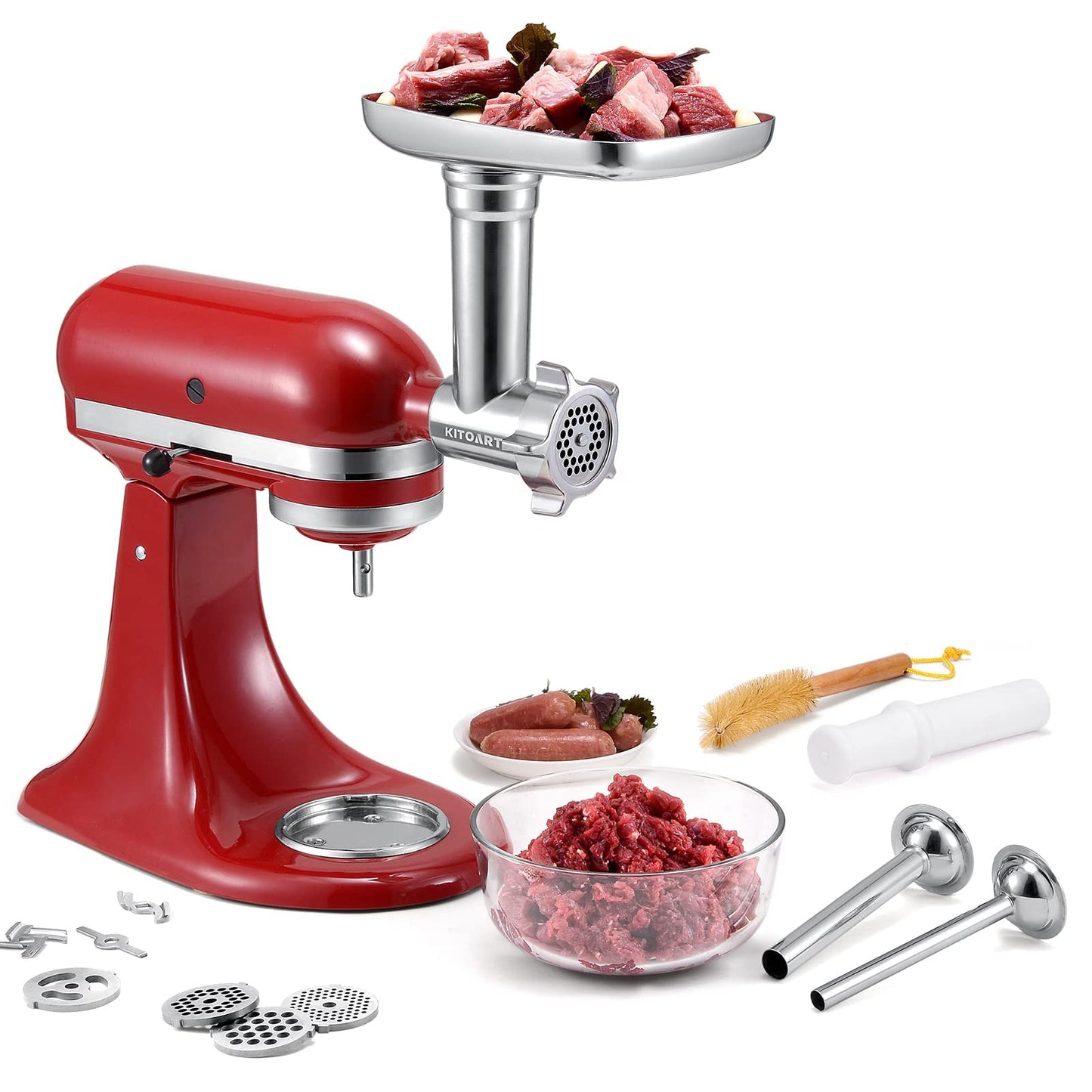 Metal Food Grinder Attachments for KitchenAid Stand Mixers, Meat Grinder, Sausage Stuffer, Perfect Mixer Attachment for KitchenAid Mixers, Silver(Machine/Mixer Not Included)