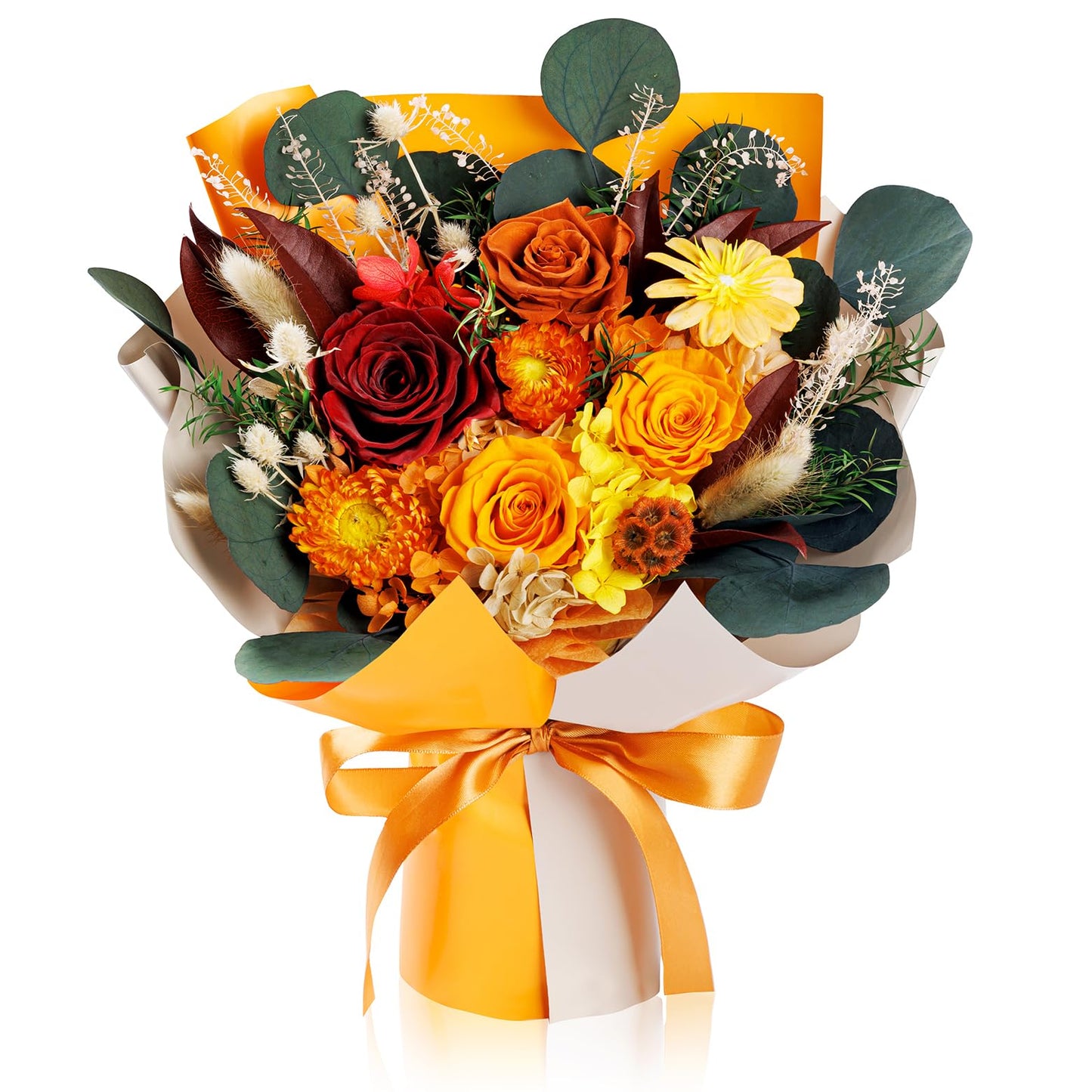 Perfectione Roses 4 Roses Mixed Bouquet for Mother's Day, Fall Flowers for Delivery, Preserved Flowers Birthday Gift for Women Mom Wife Grandma Her, Fall