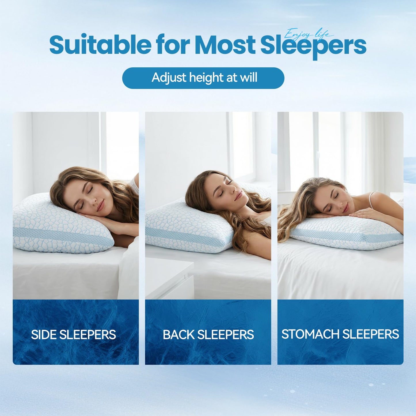 QUTOOL Double Sided Cooling Pillow for Hot Sleepers, Shredded Memory Foam Pillows Queen Size Set of 2, Adjustable Soft & Firm Gel Bed Pillow for Side, Back, Stomach Sleepers