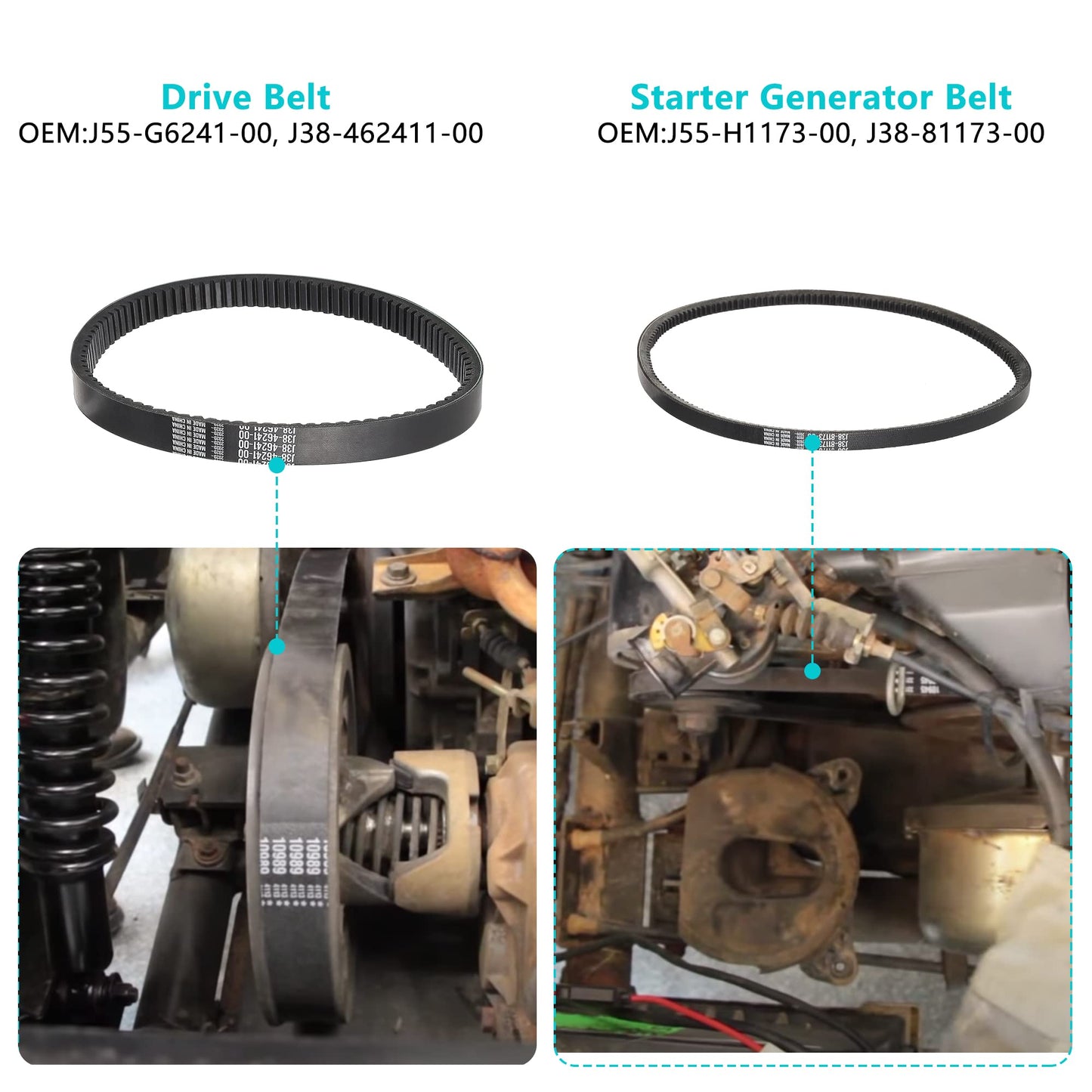 10L0L Golf Cart Tune Up Kit with Starter Generator Belt & Drive Belt for Yamaha 1996-up G16 G19 G22 & 2012-up G29 Gas Model W/ 4 Cycle 301cc 357cc Engine Air Filter Pre Fuel Filter Spark Plug