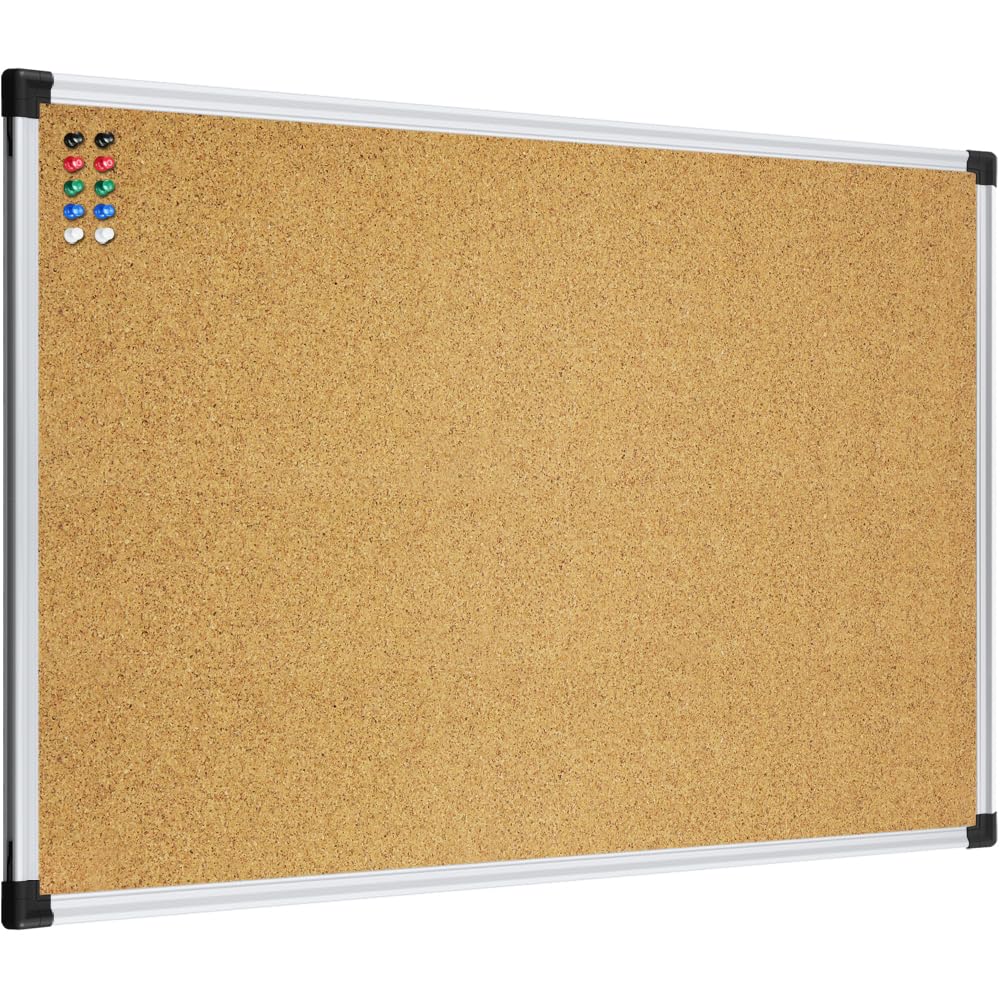 XBoard 24 x 18 Inch Cork Bulletin Notice Pin Board for Wall with Aluminum Frame for Home School & Office Display (Pack of 2)