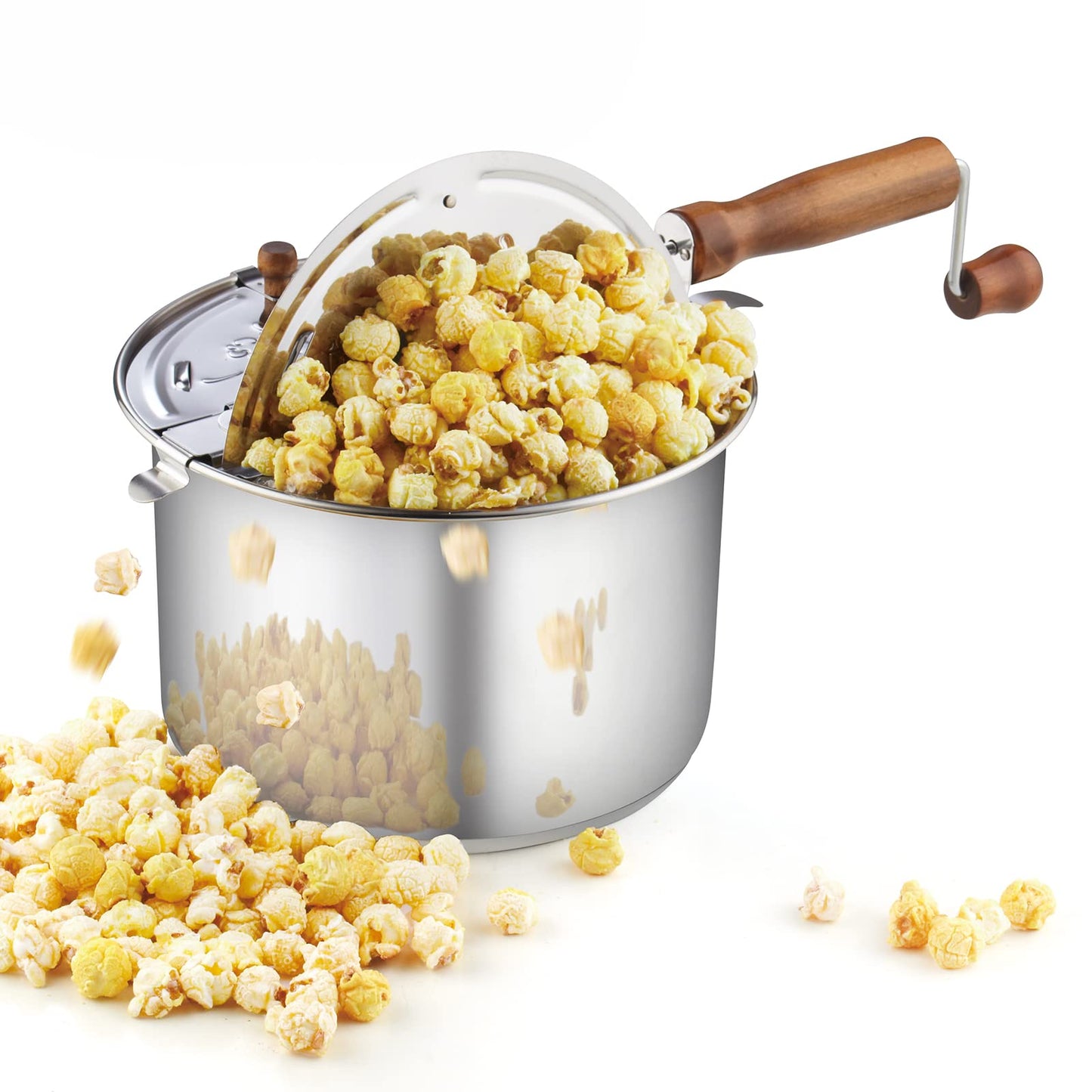 Cook N Home Basics 6 Quart Stovetop Popcorn Popper with Crank, 3-Minute Stirring Popcorn Maker, Stainless Steel Popcorn Pot with Metal Gears