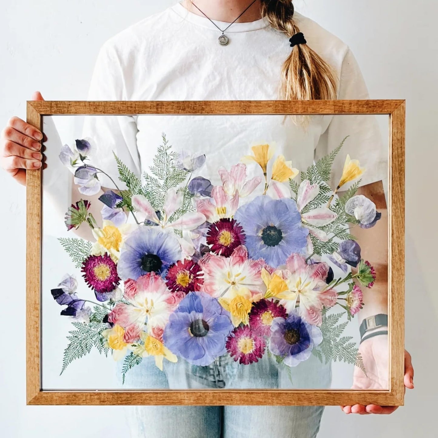 Volakk Floating Frames 16x20 Walnut Wood Shadow Box Frame For Pressed Flower Floater Double UV Glass Pressed Flower Floating Frame 20x24 Bouquet Frames For Wedding Memory
