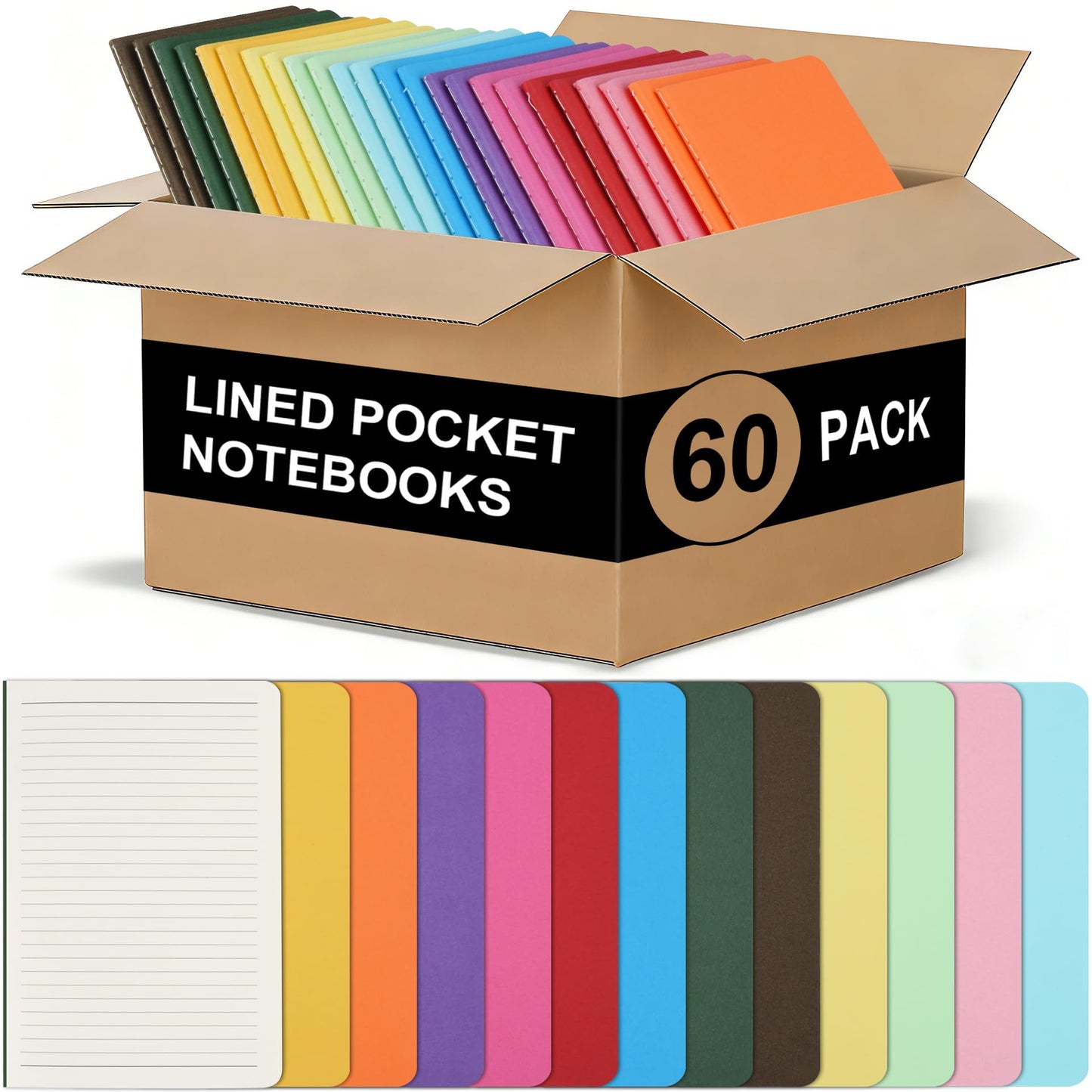 ZCZN 120 Pack Mini Pocket Notebooks Bulk, 3.5 X 5.5 Inches Mini Journals, 30 Sheets/60 Pages, Colorful Cover Notepads for Writing, Planing, Work, Memo (120, Lined)