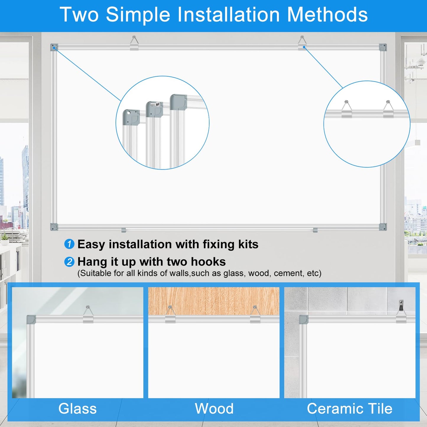 White Board Dry Erase Whiteboard for Wall 36" x 24" Aluminum Presentation Magnetic Whiteboards with Long Pen Tray, 12 Magnets, 3 Markers & 1 Eraser