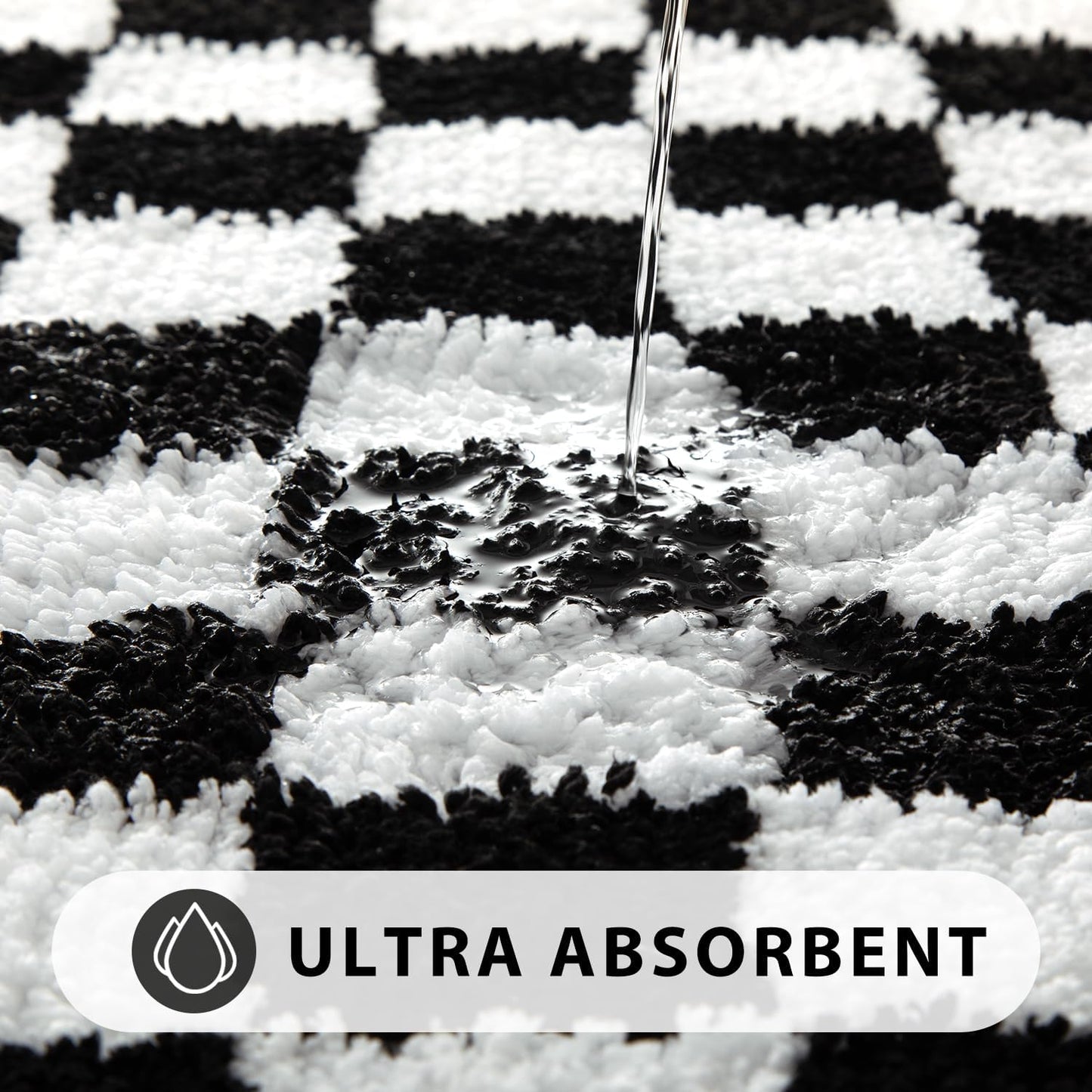 Uphome Bathroom Rugs Set 3 Piece, Black and White Checkered Bath Mat Set Non Slip Machine Washable, Soft Plush Microfiber Bathroom Mat with U Shaped Toilet for Tub, Shower
