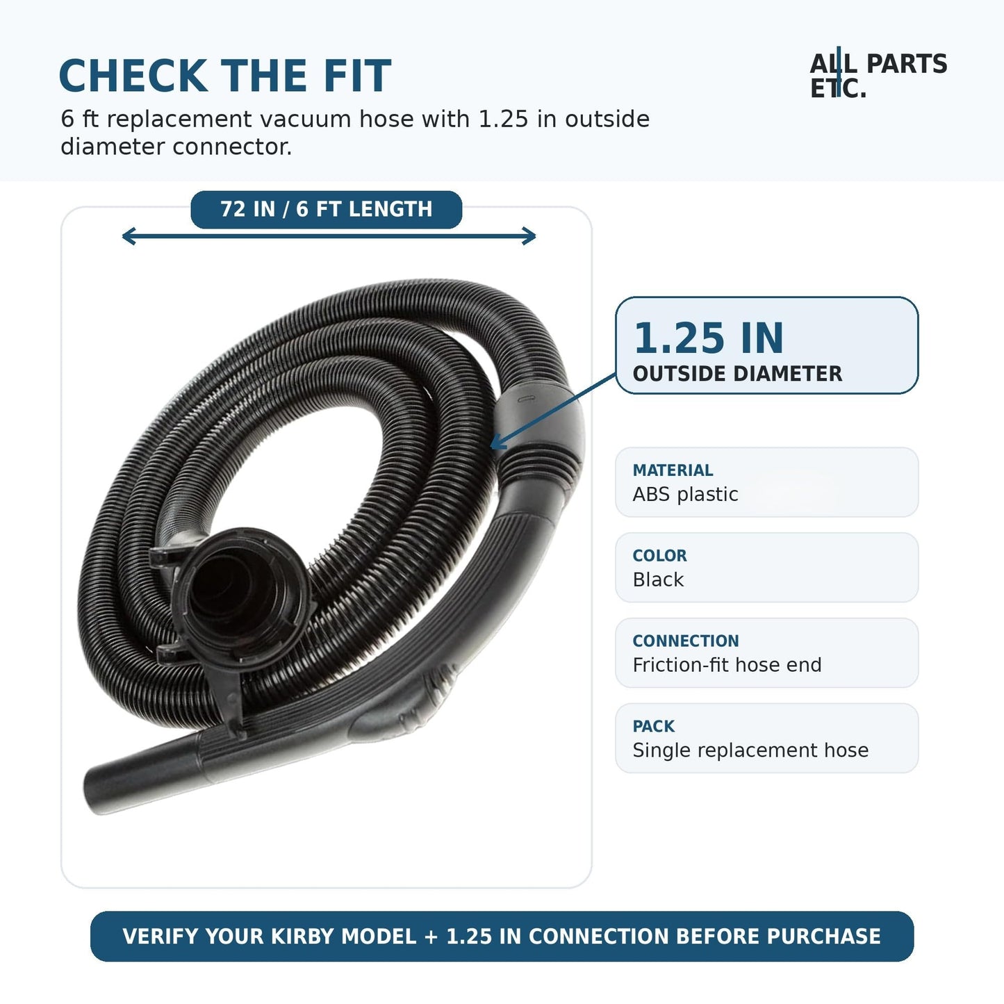 ALL PARTS ETC. 6 Ft Replacement Vacuum Hose for Kirby G Series (G3, G4, G5, G6), Sentria Models & Avalir Compatible with Ultimate G Diamond & More Vacuum Cleaner Hose Attachment