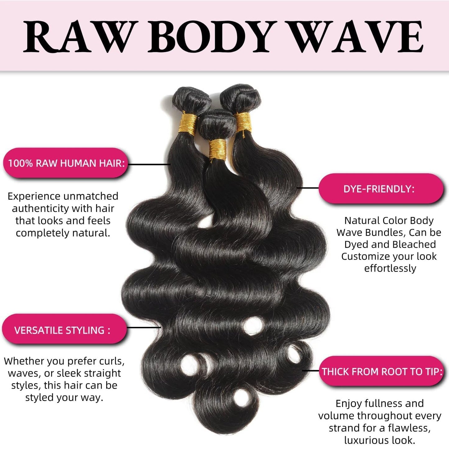 12A Human Hair Bundles Body Wave Bundles Human Hair 18 20 22 Inch 100% Unprocessed Brazilian Virgin Hair Body Wave 3 Bundles Deals Real Human Hair Extensions For Black Women Natural Black