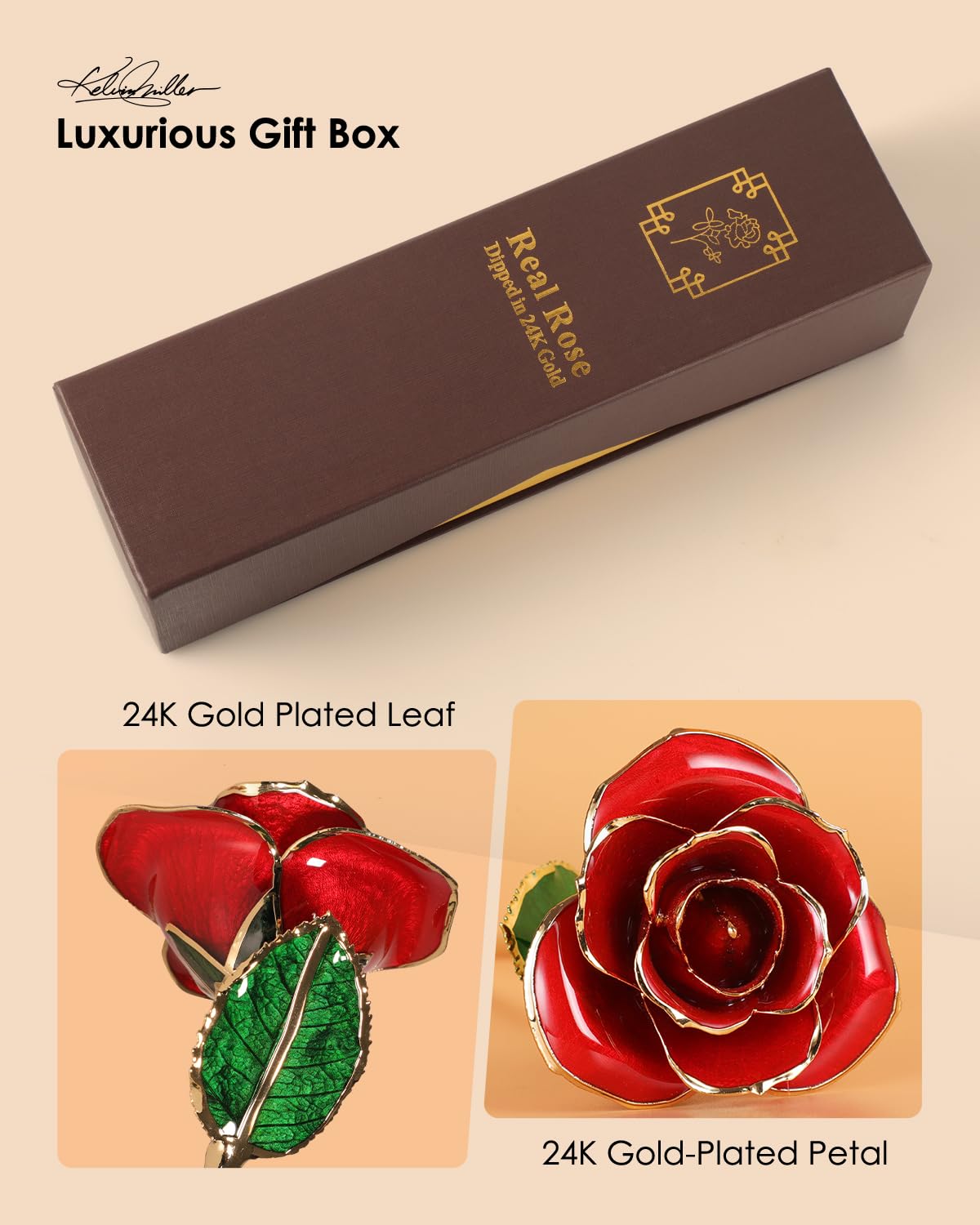 ECO SPACE Gold Dipped Rose - Hand-Dipped Real 24K Gold Rose - Genuine One of a Kind - Eternal Romantic Present for Her - Perfect for Valentines, Mother's Day, Anniversary, Birthday (Red)