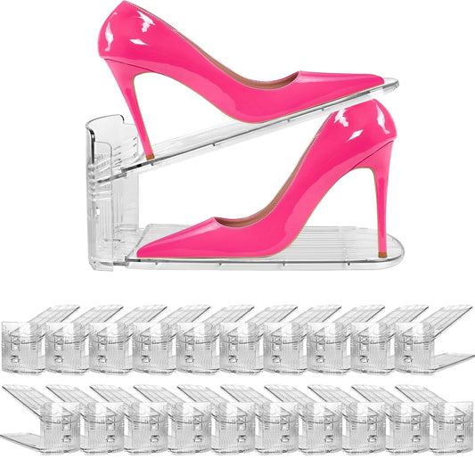 20 Pack Clear Shoe Slots Organizer - Adjustable Height 3.7''to 7.7'' Shoe stackers for a pair of shoes ,Shoe rack storage shoe space saver 50%,Easy to assemble shoe hold shoe organizer for cloest