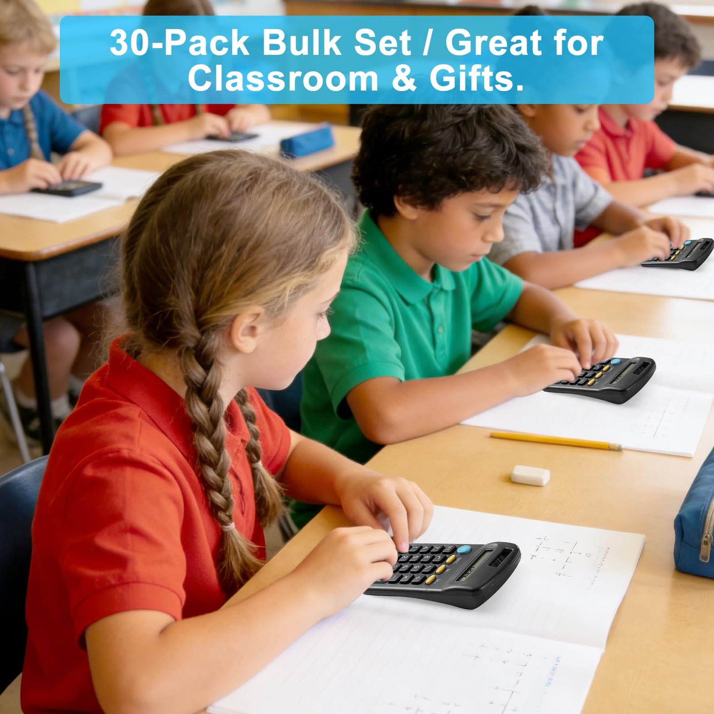 30 Pack Solar Powered Pocket Calculator for Students Classroom Supplies,Small Mini Calculator for Kids School Home Office(Black)