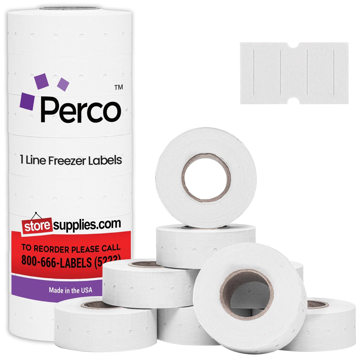 Perco 1 Line Freezer Adhesive Labels - 8,000 Blank Price and Date Gun Labels for Perco Lite, X, Plus and Pro 1 Line Price and Date Guns - 8 Rolls, 1 Sleeve - Made in USA