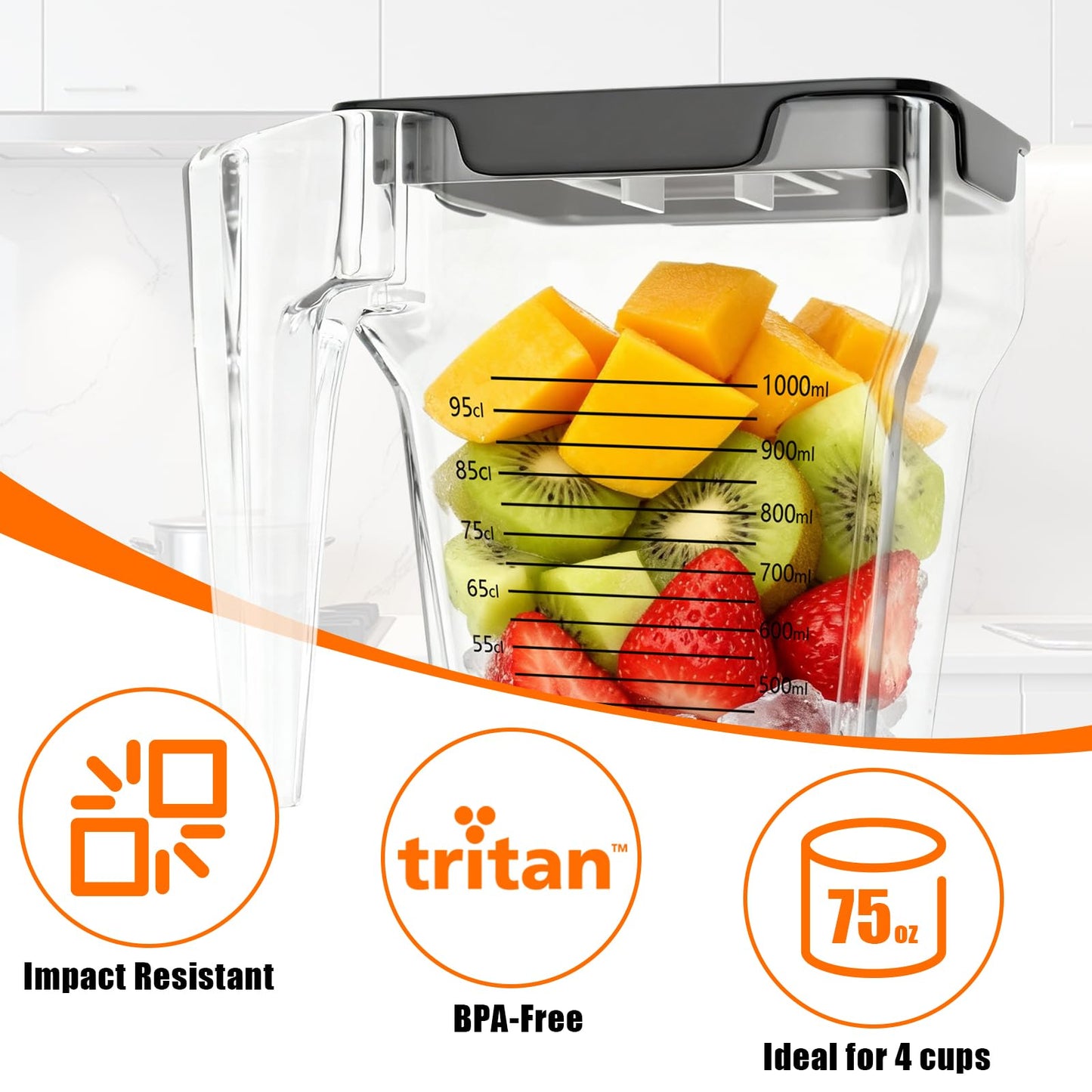 75 oz Blender Jar for Blendtec Four-sided Blender Pitcher Replacement Fits for Blendtec Blenders All Models - 32 oz Blending Capacity | Single Stainless Blade
