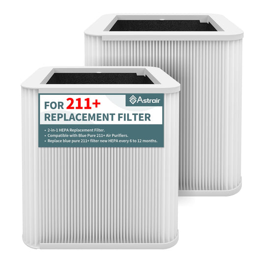 2 Pack 211+ Replacement Filter Compatible with Blue Pure 211+ Air Cleaner Purifier, 2 Stage Filtration System of Activated Carbon Filter and H13 True HEPA Filter