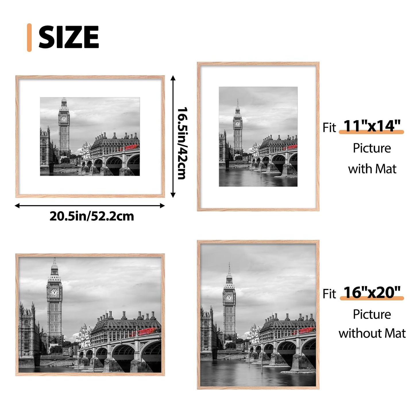 Fixwal 16x20 Poster Frame Set of 6, Gift for 2026 Graduation Father's Day, Thin Border and Light Weight Photo Frames for Wall Decor, Natural