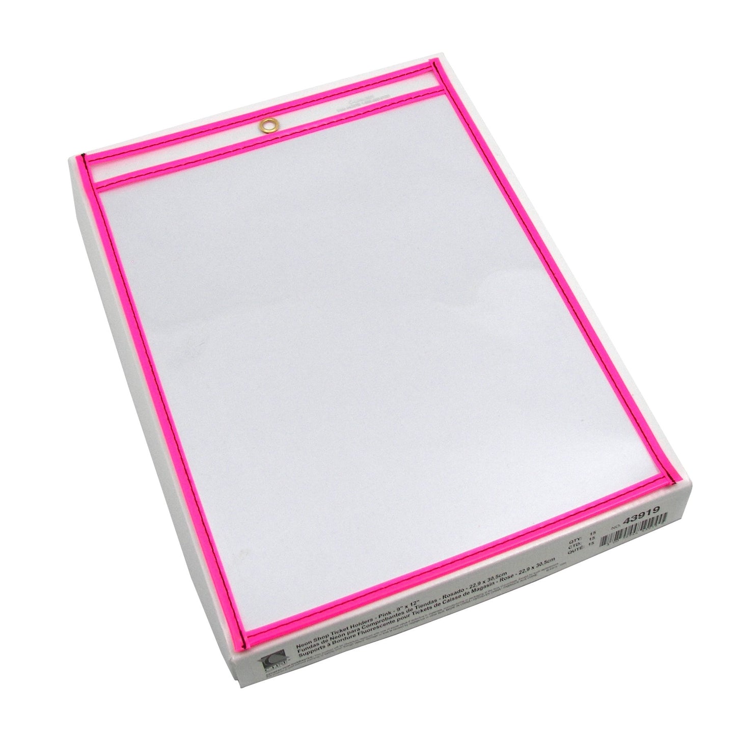 C-Line Neon Stitched Shop Ticket Holders, Pink, Both Sides Clear, 9 x 12 Inches, 15 per Box (43919)