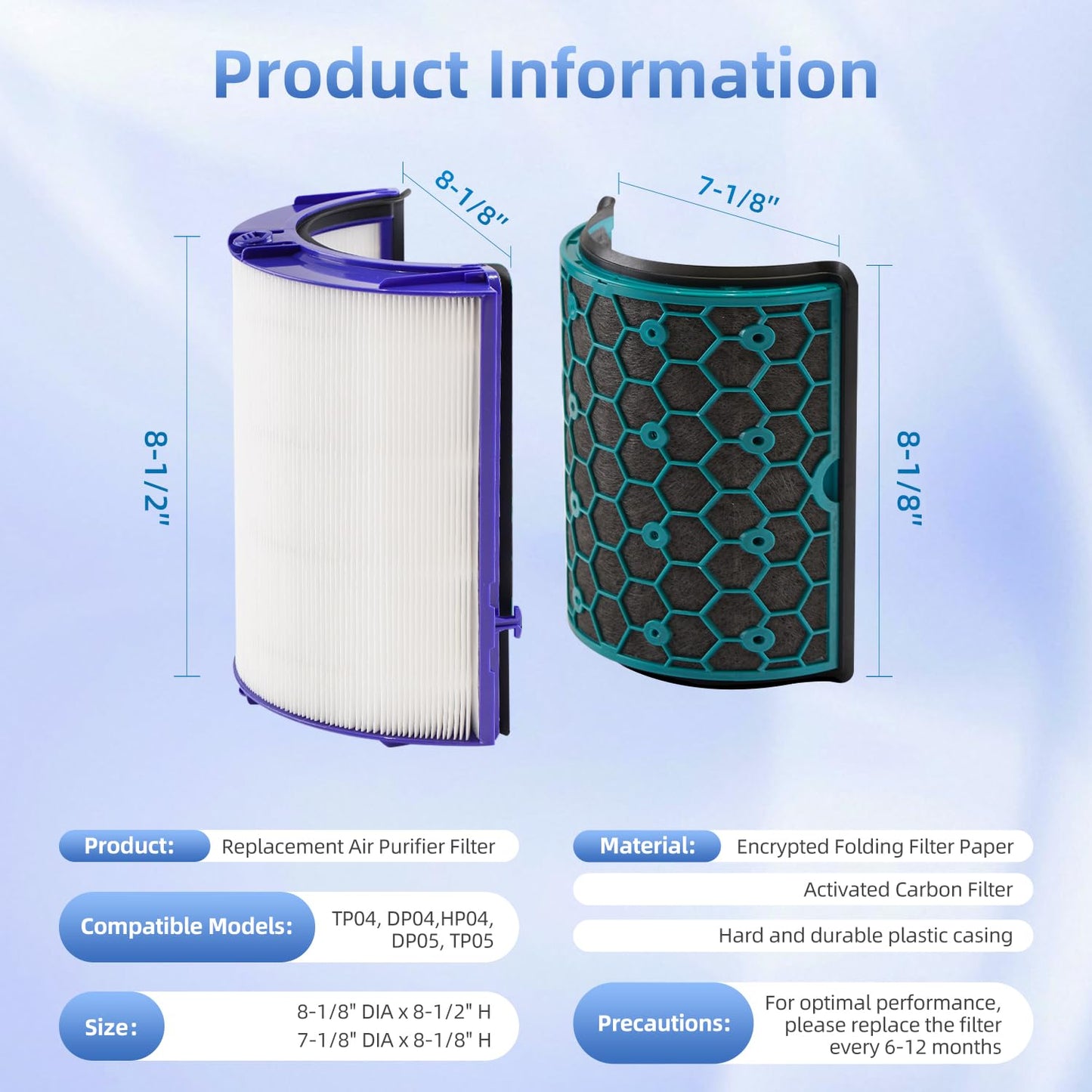 TP04 Replacement Filter Compatible With Dyson HP04 TP04 DP04 TP05 DP05 Air Purifier, Activated Carbon Filter High-Efficiency Air Cleaner (1-Pack)
